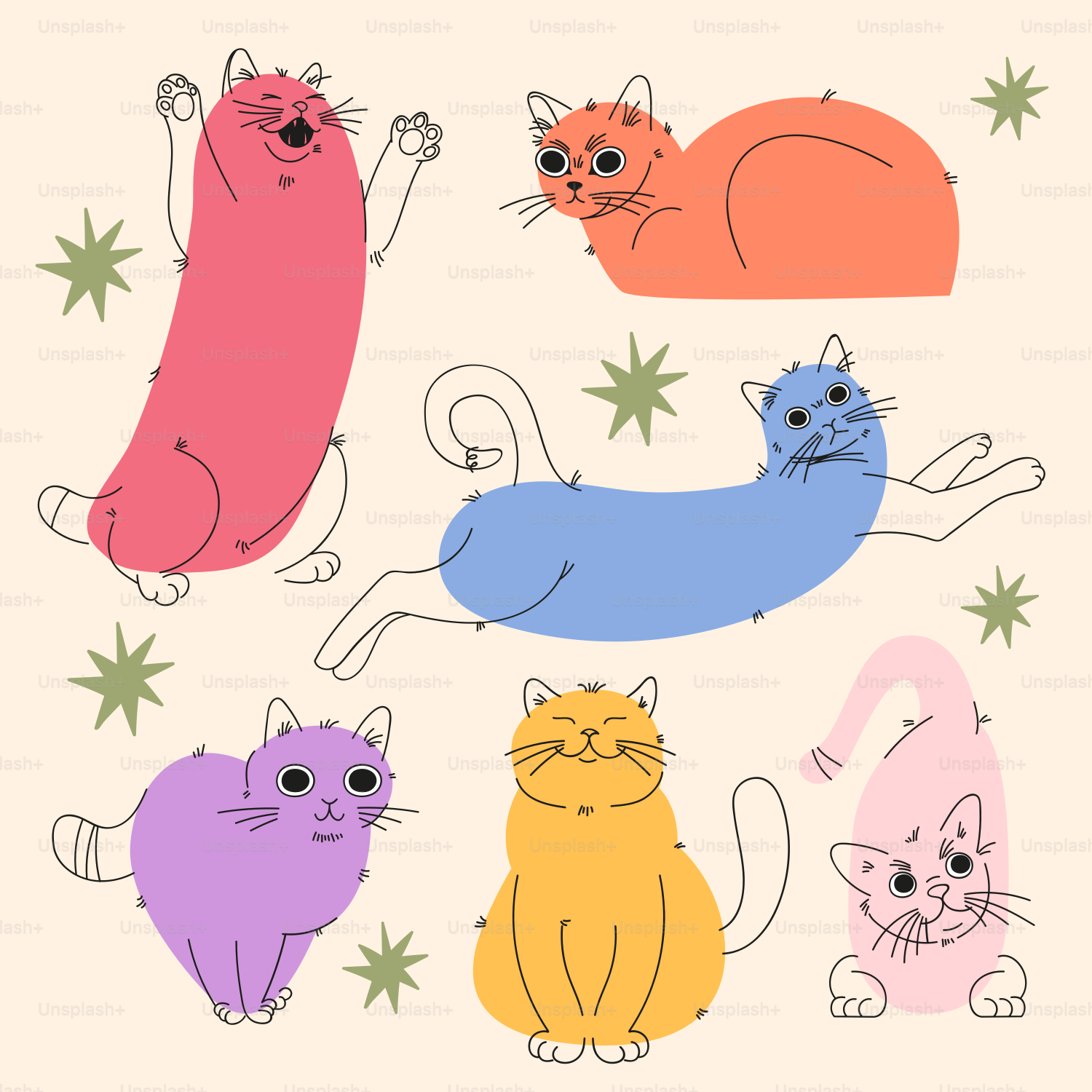 A group of cats sitting on top of each other