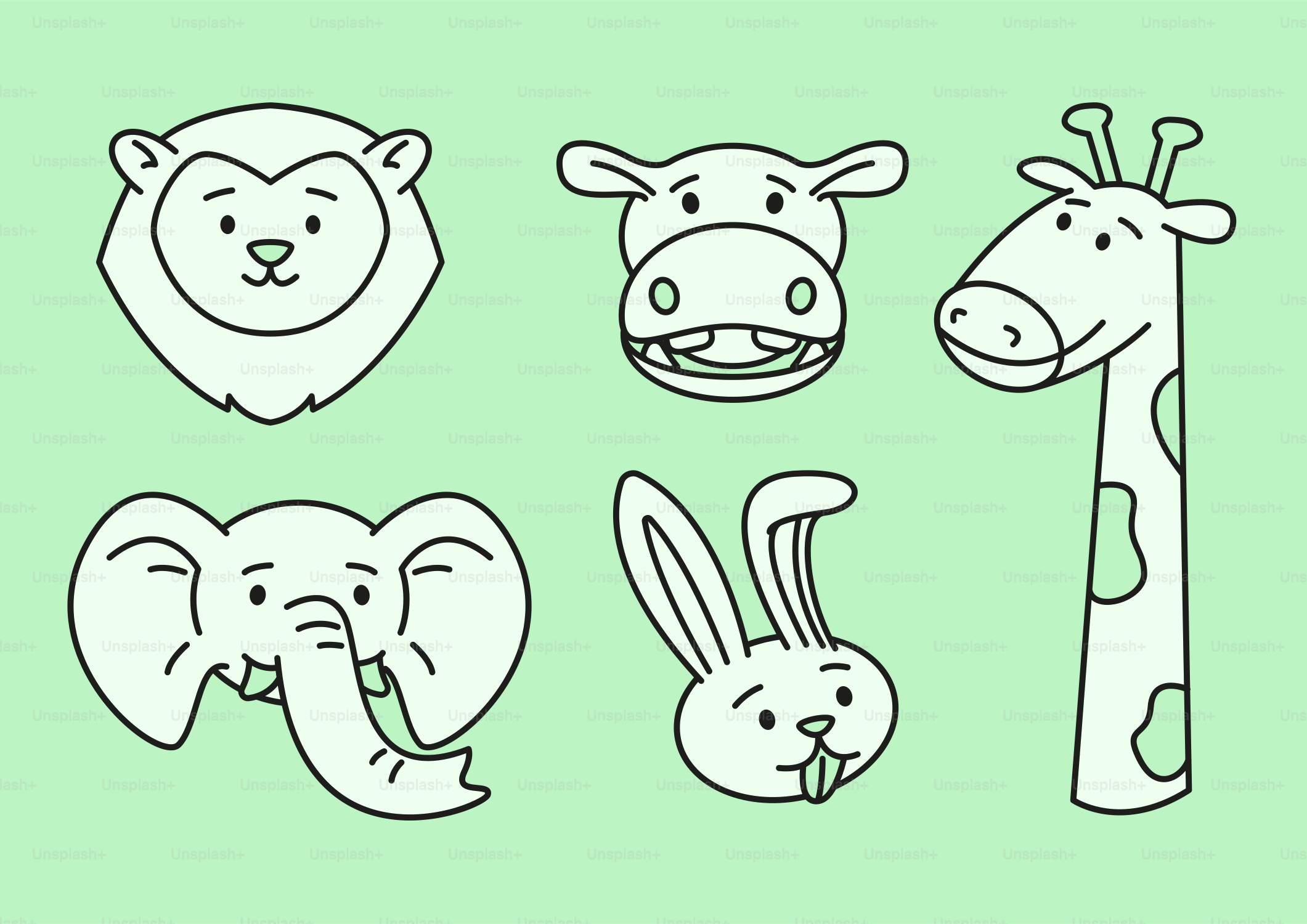 A group of animals that are on a green background