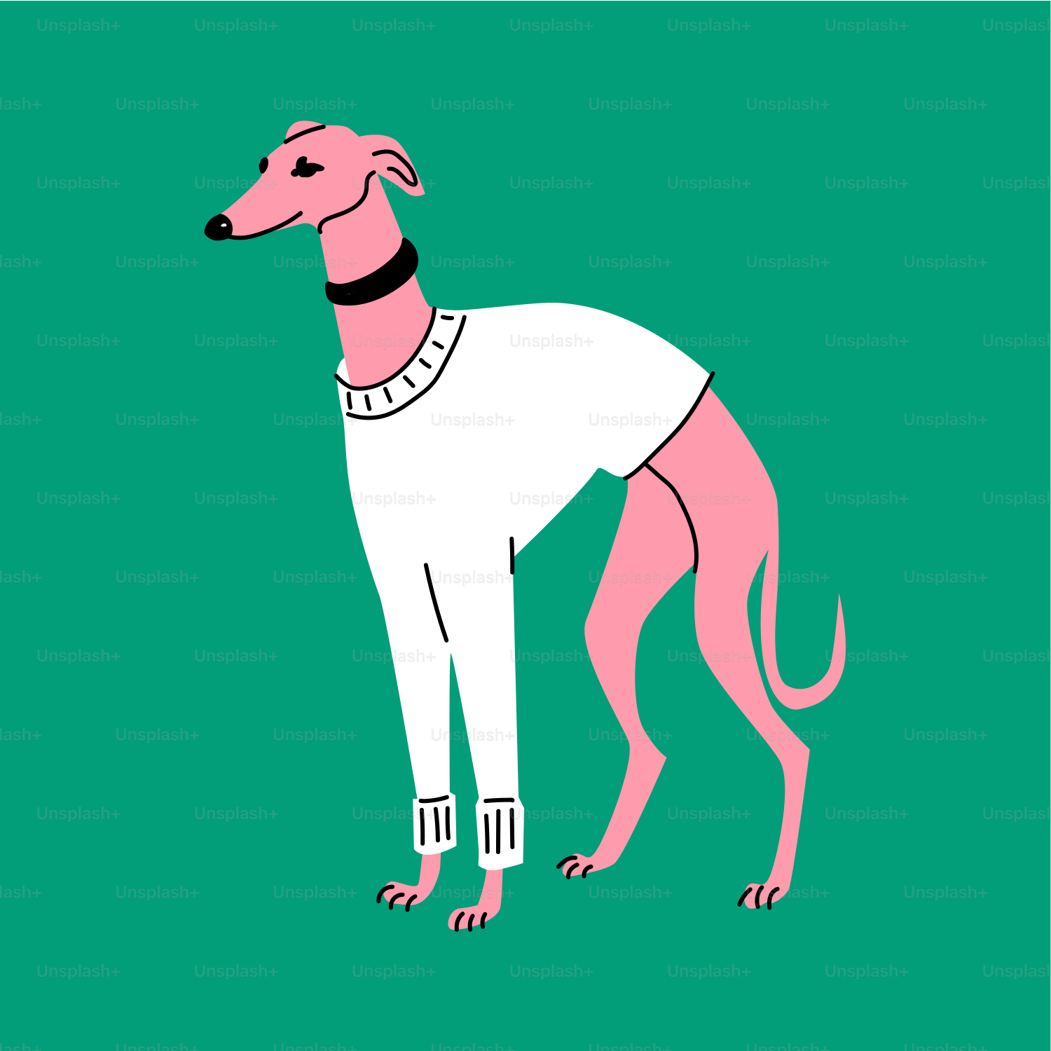 Um desenho de um cão em um fundo verde