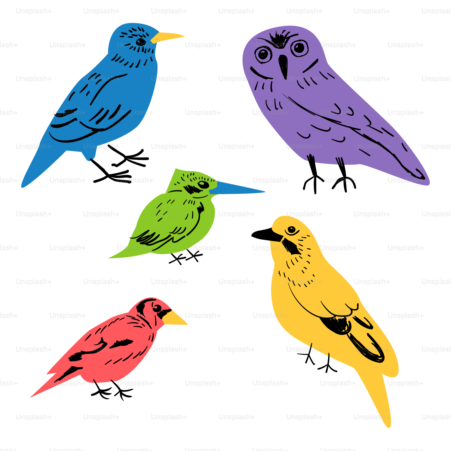 A group of colorful birds sitting on top of each other