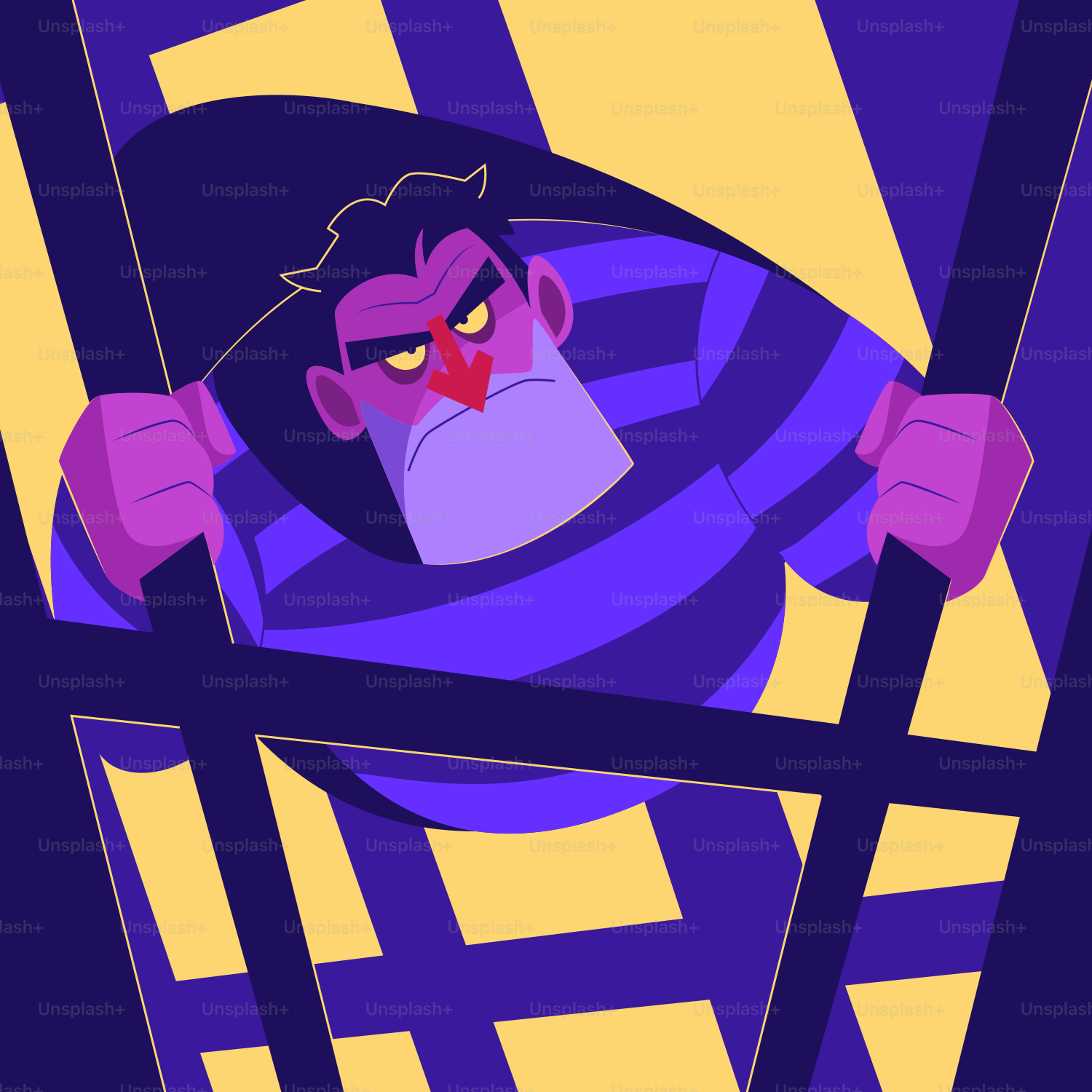 Une caricature d’un homme en costume violet