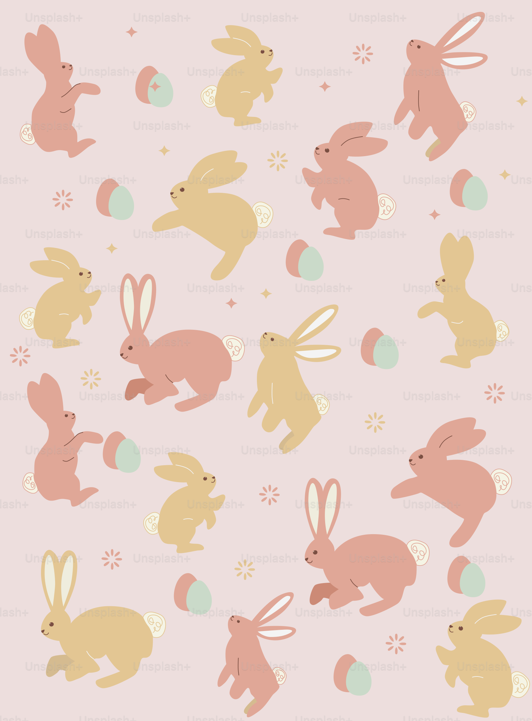 Un fond rose avec des lapins et des œufs