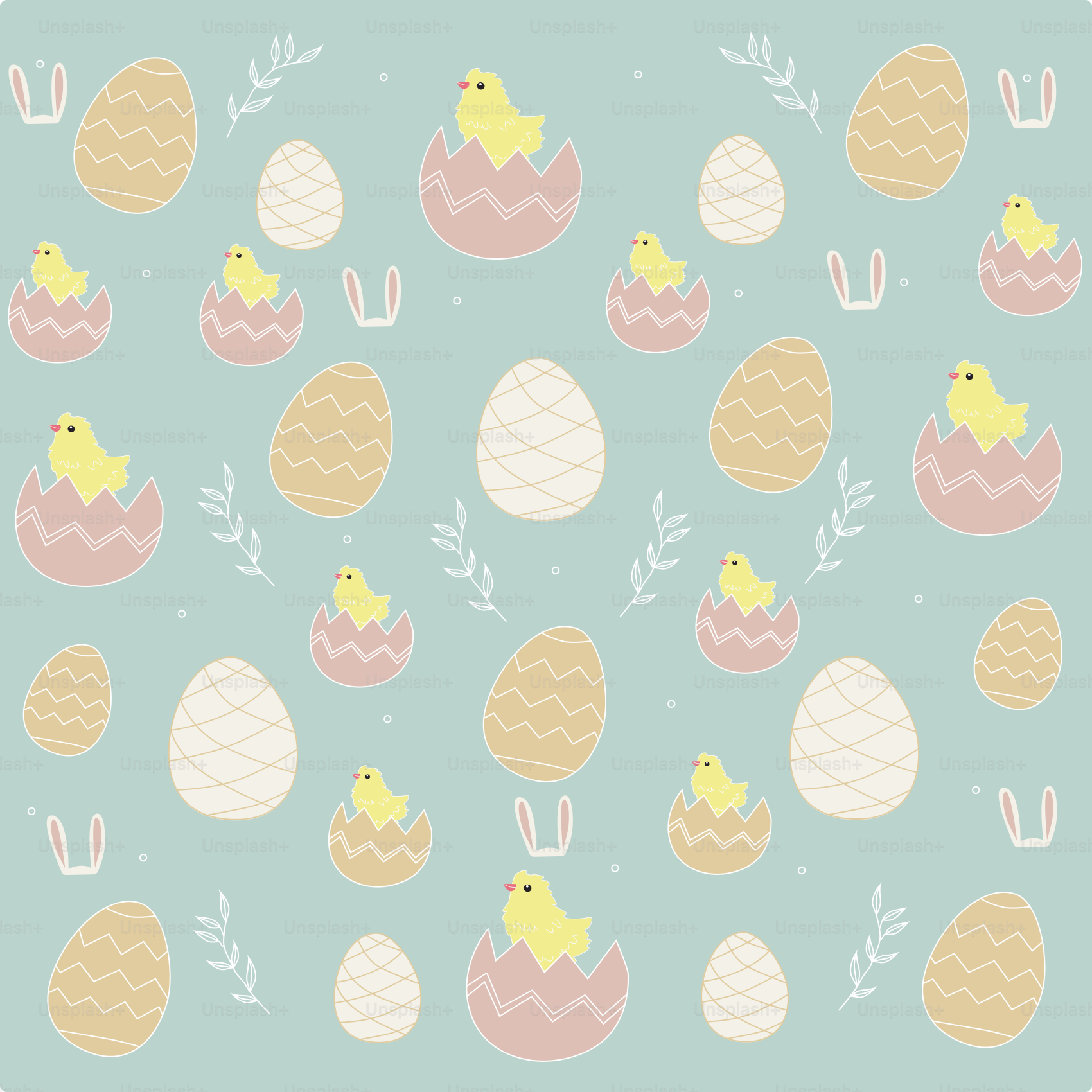 A pattern of eggs and chicks on a blue background