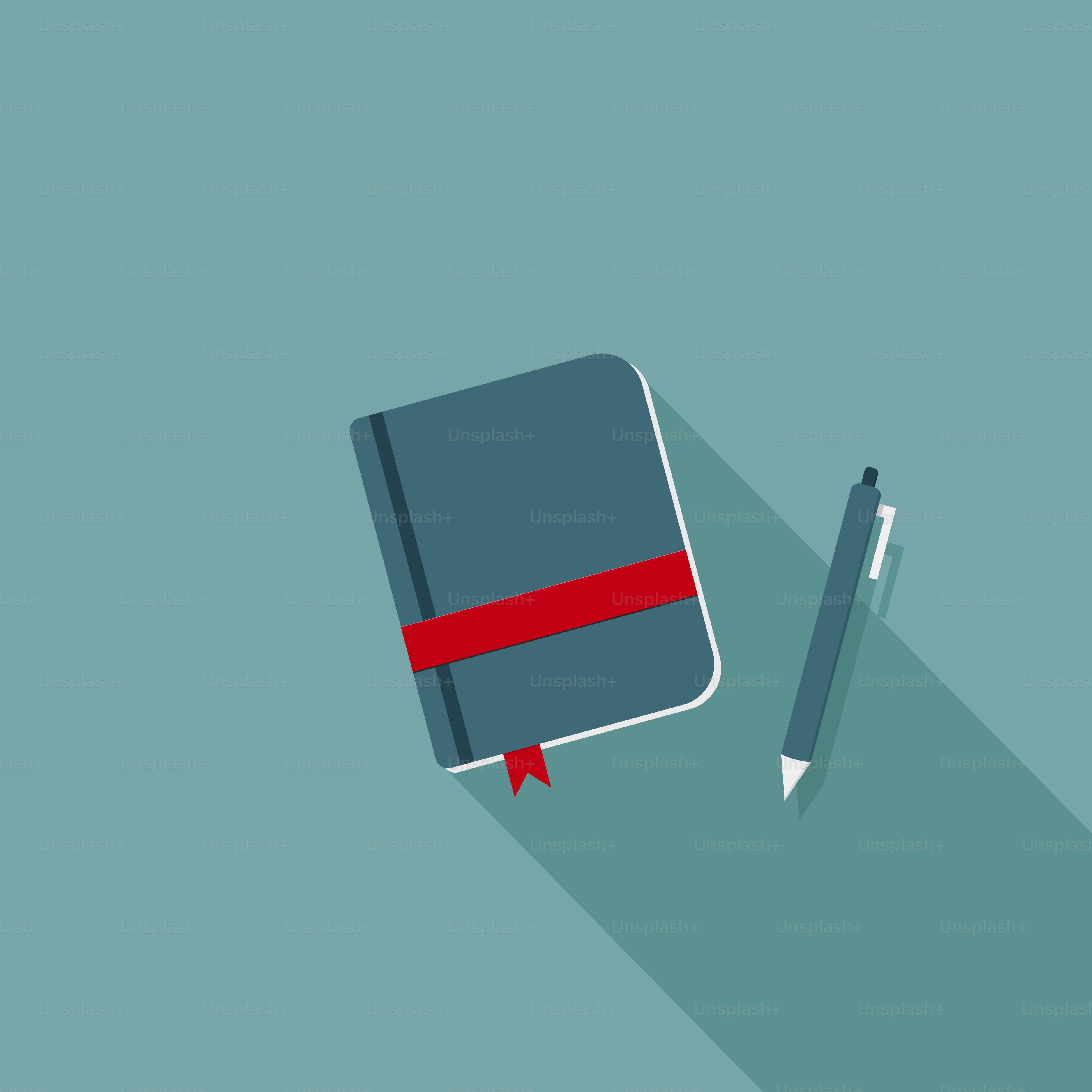 파란 배경 위에 책과 연필이 있다