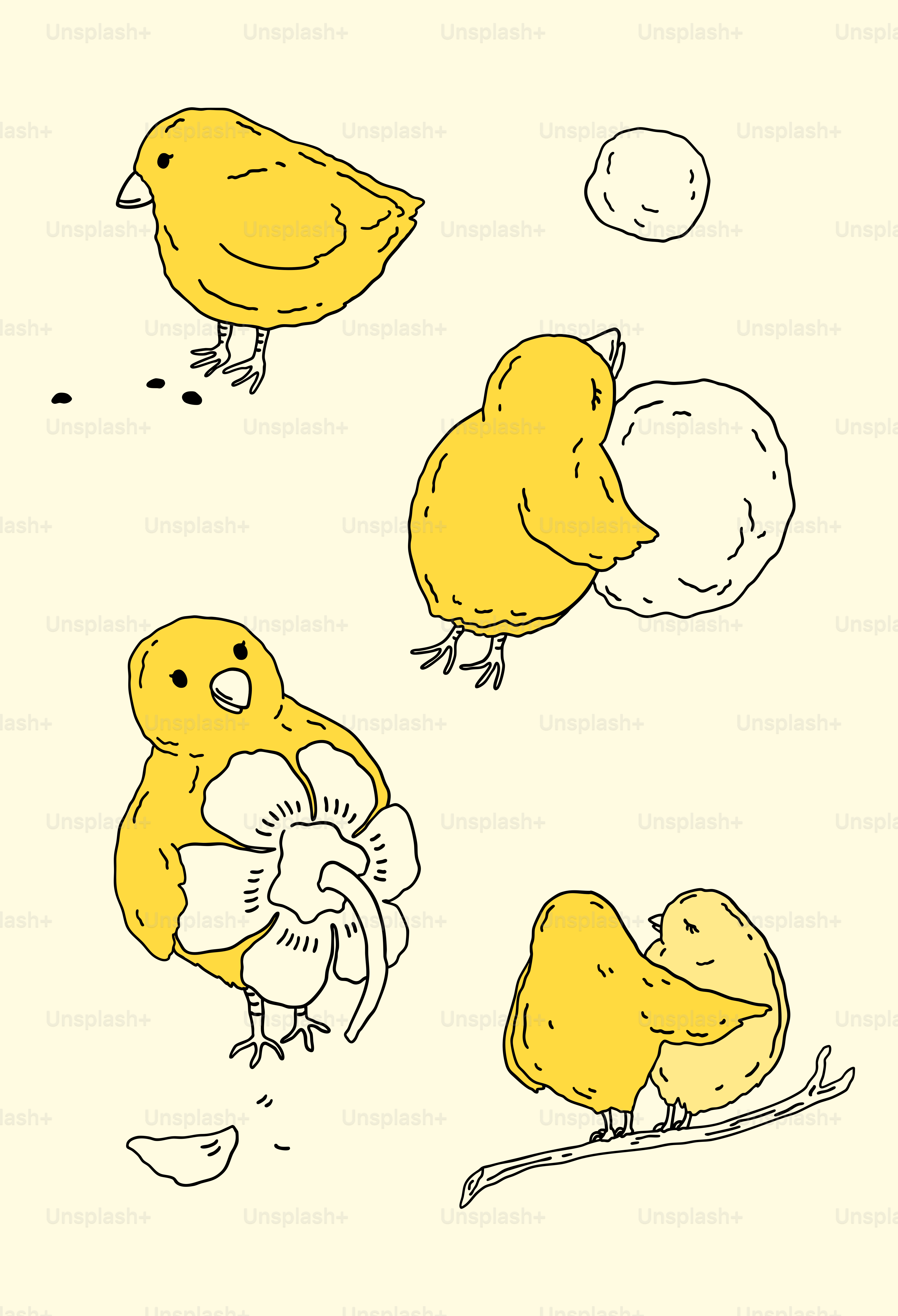 A drawing of a bunch of little yellow chicks