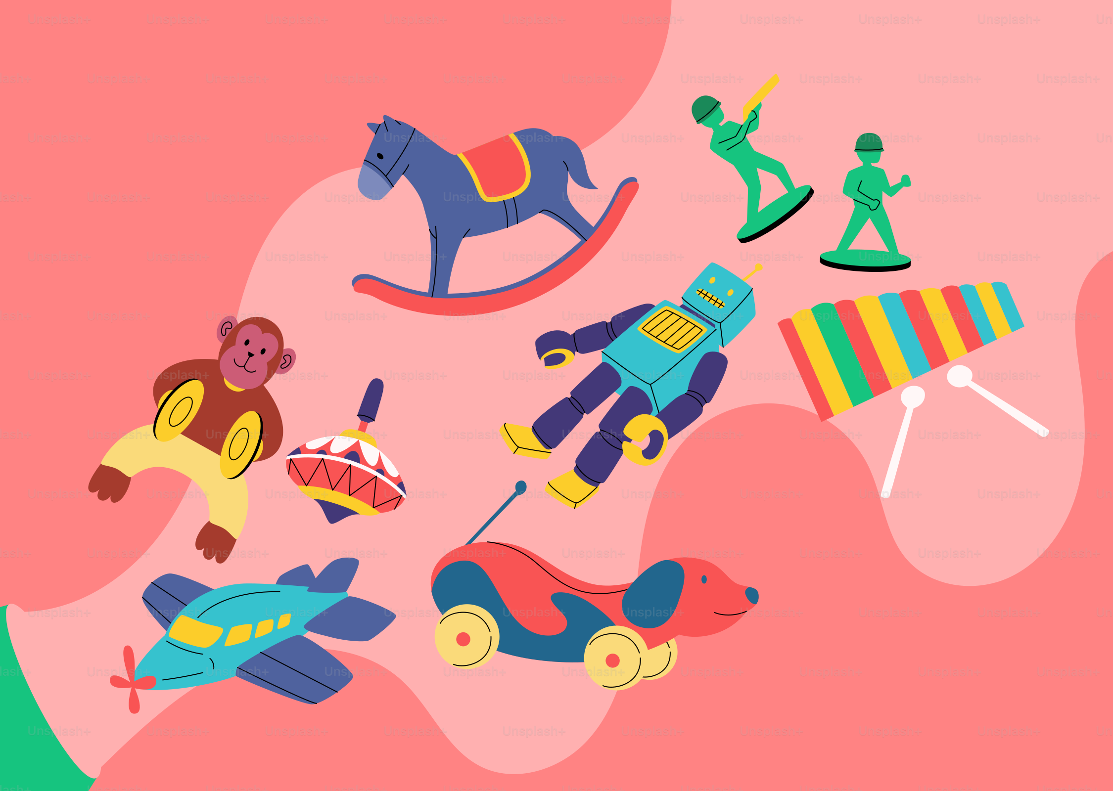A colorful illustration of a person riding a toy car