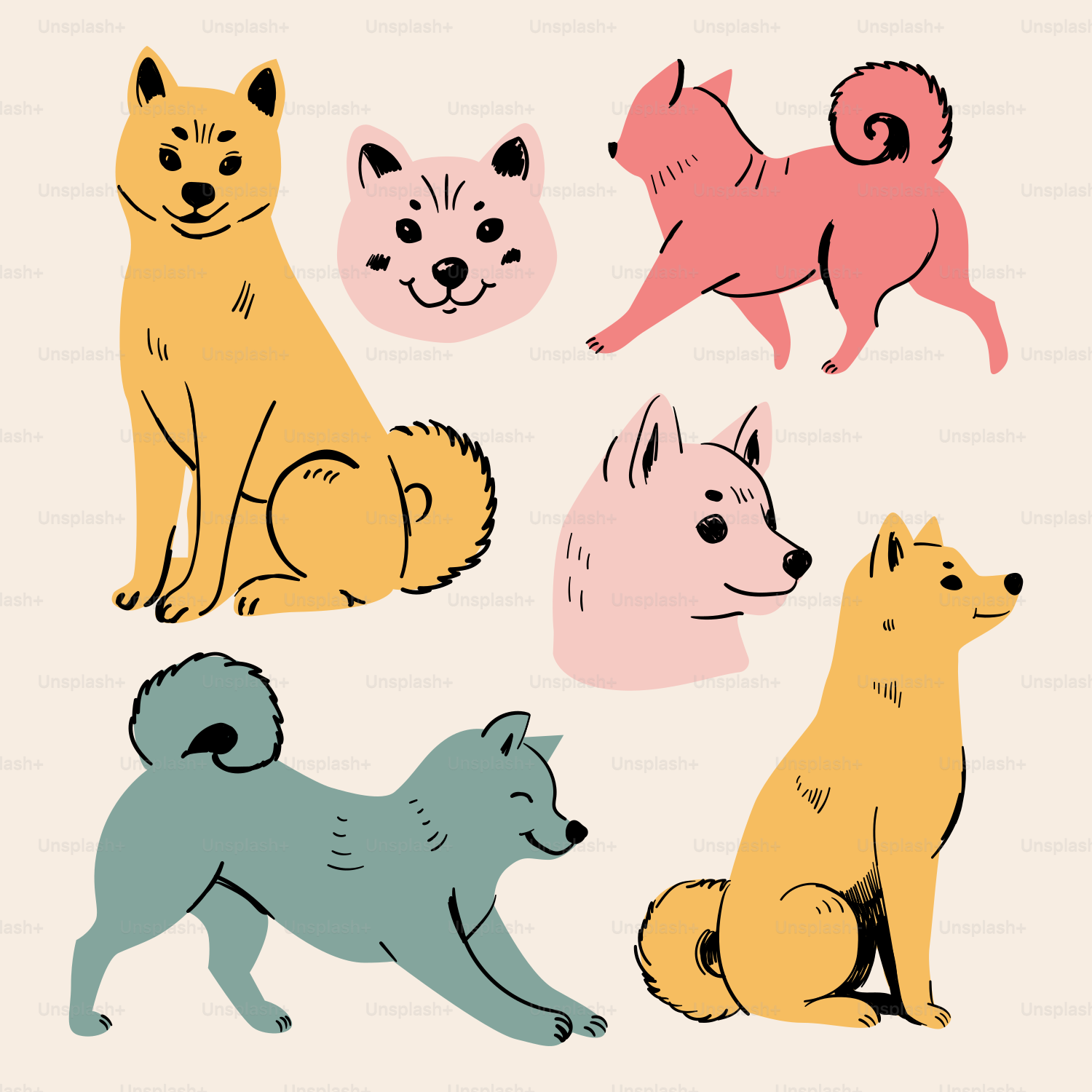 Un grupo de perros sentados uno al lado del otro