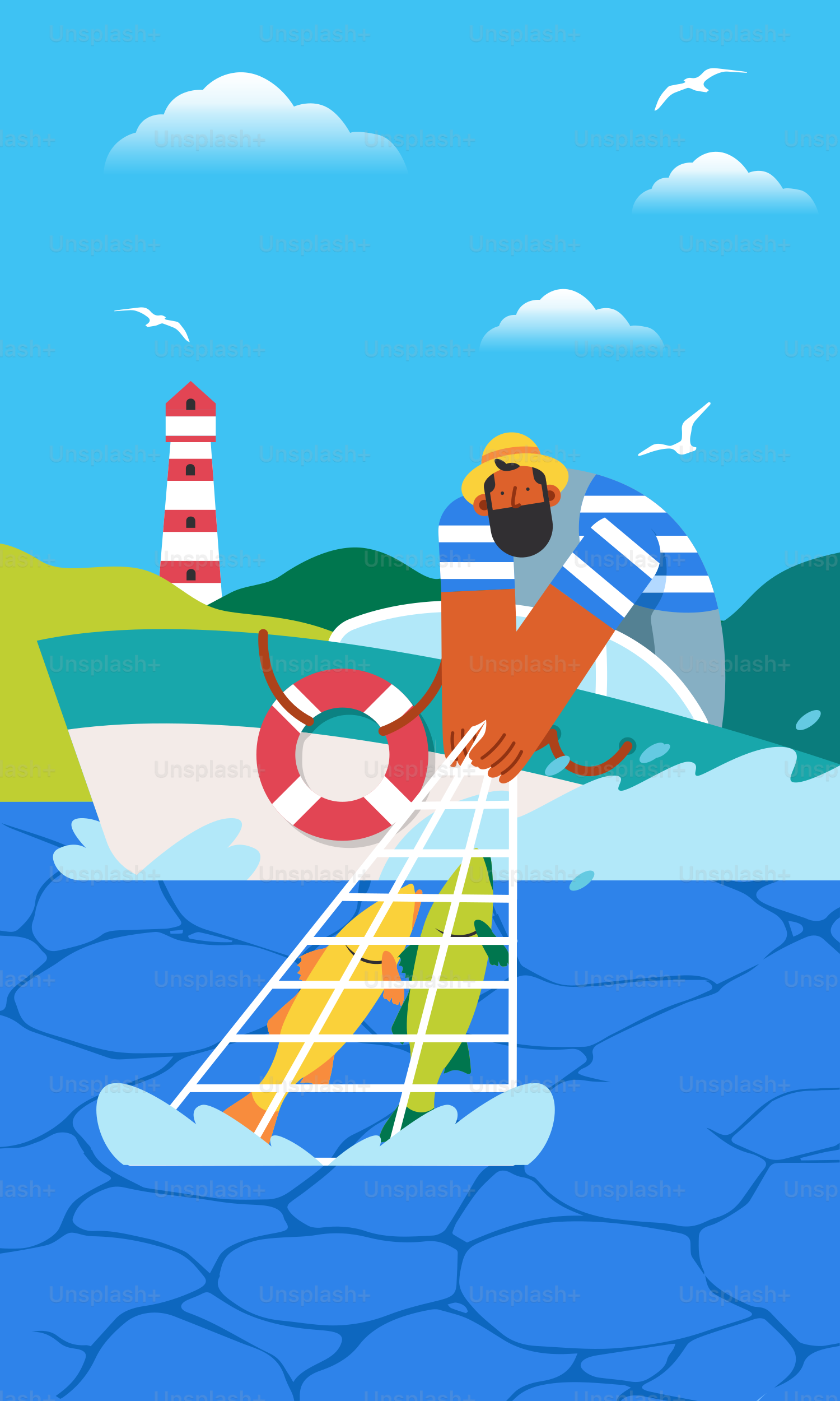 Ein Mann auf einem Boot mit einem Rettungsring