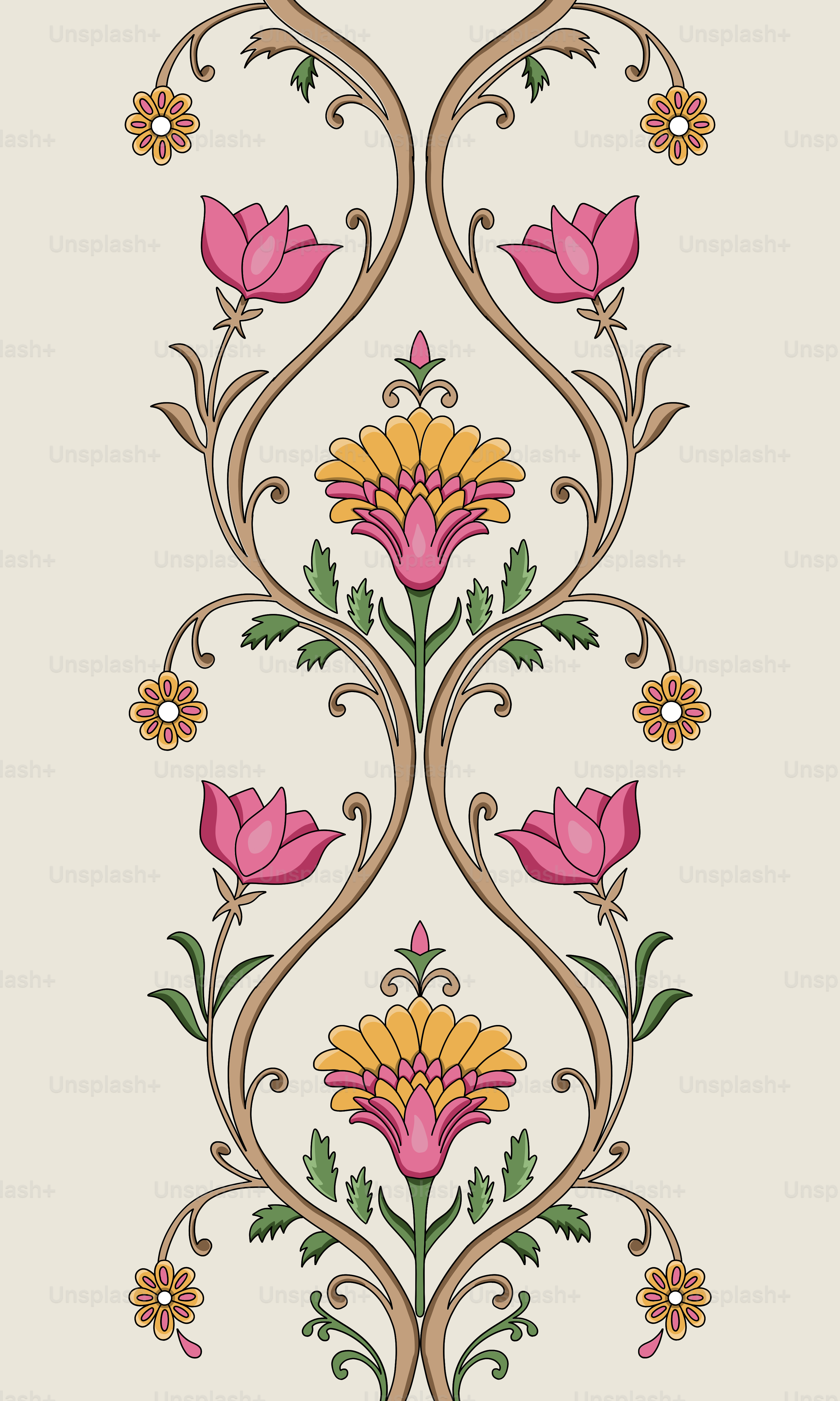Eine Wand mit Blumen und Ranken darauf