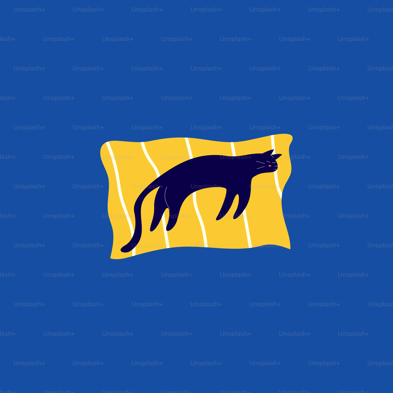 A blue and yellow flag with a black cat on it