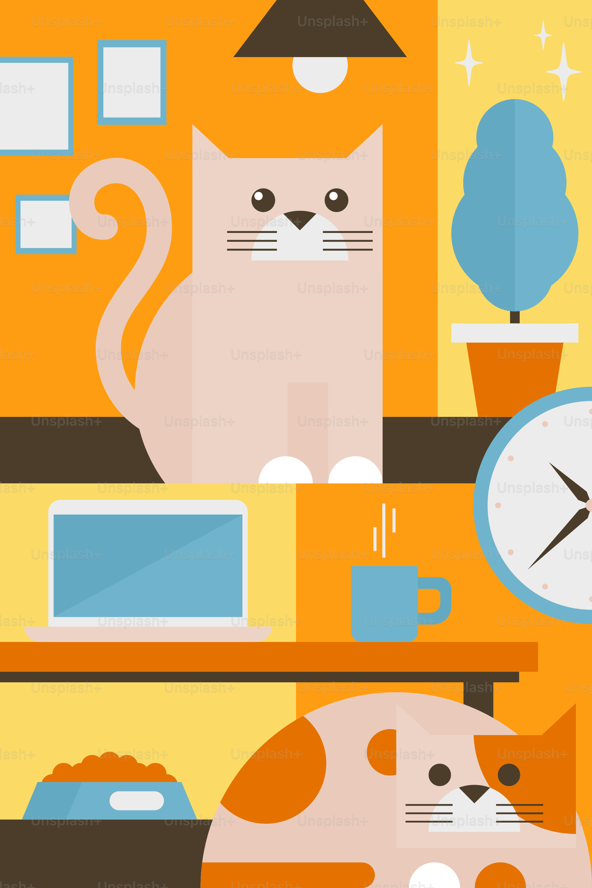 Un chat assis sur une table à côté d’une horloge