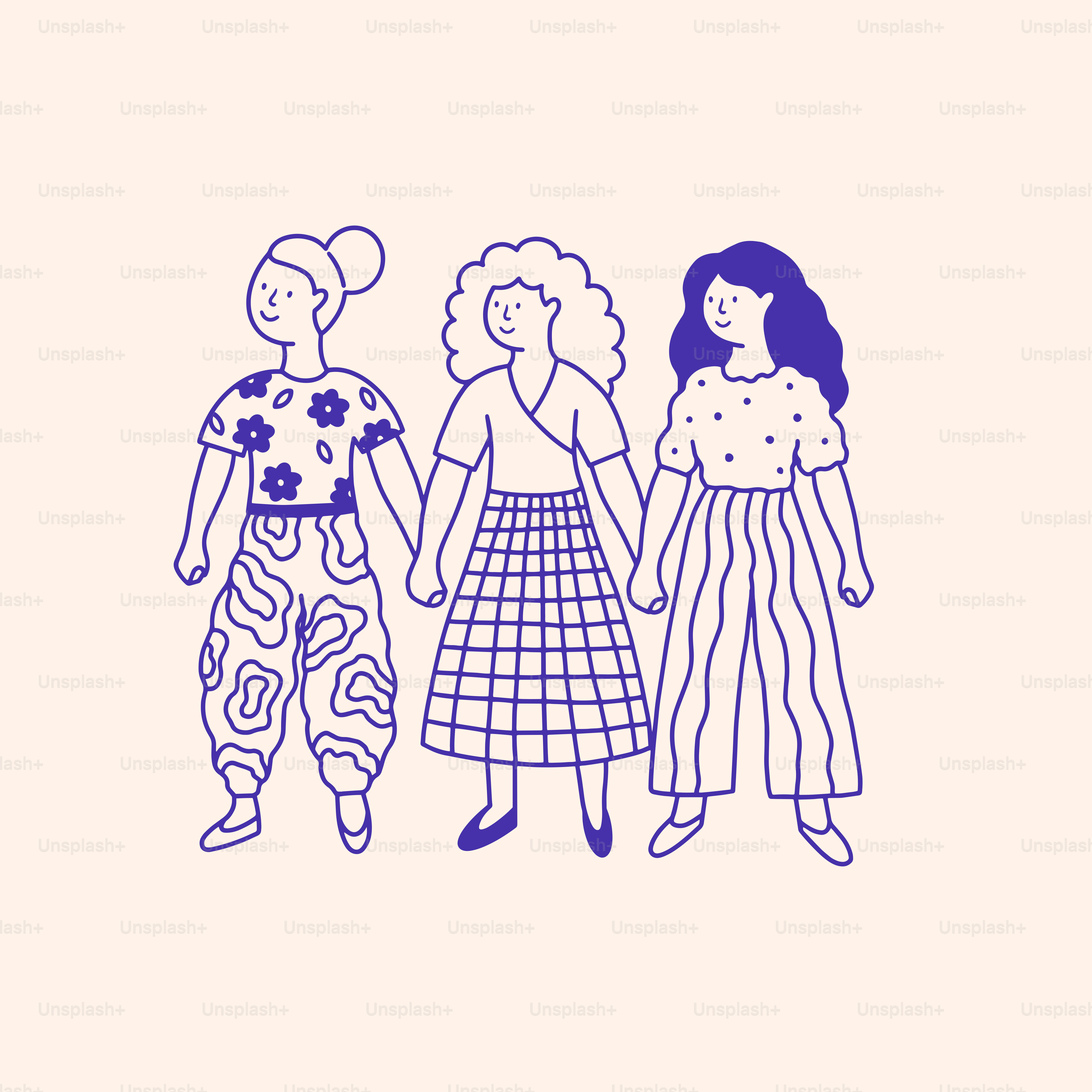 Um grupo de três mulheres de mãos dadas