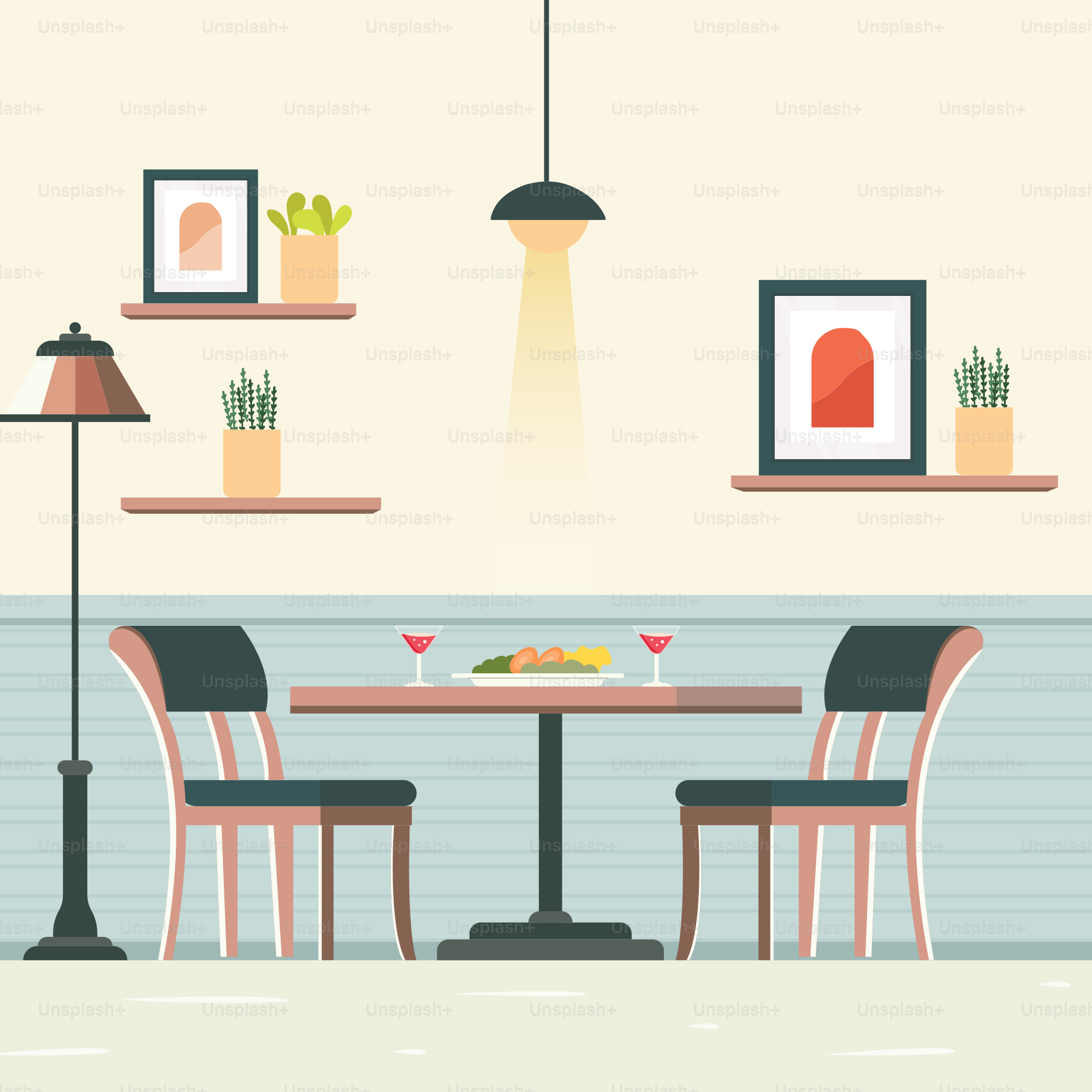 Un comedor con mesa y sillas