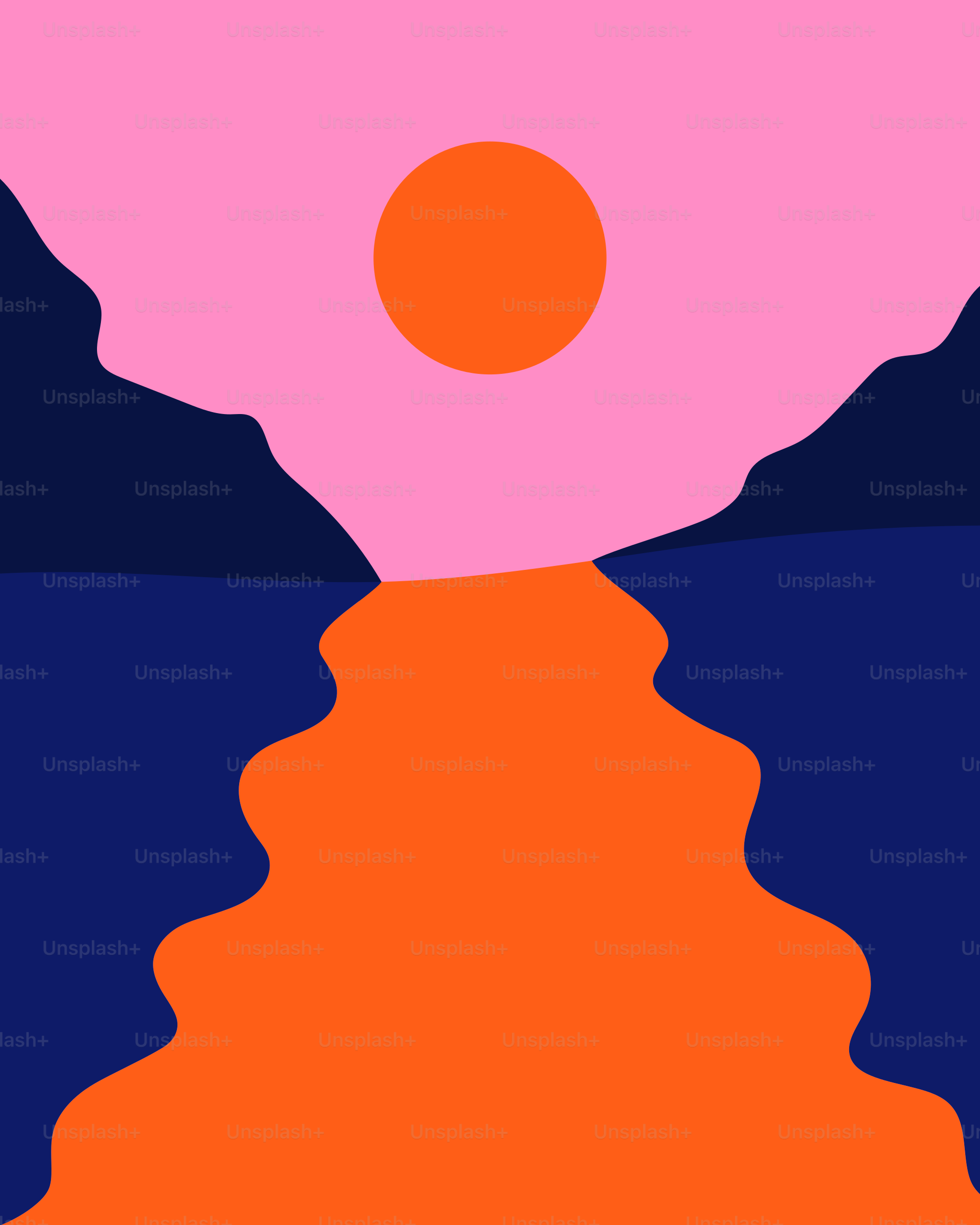 A pink and blue background with an orange circle
