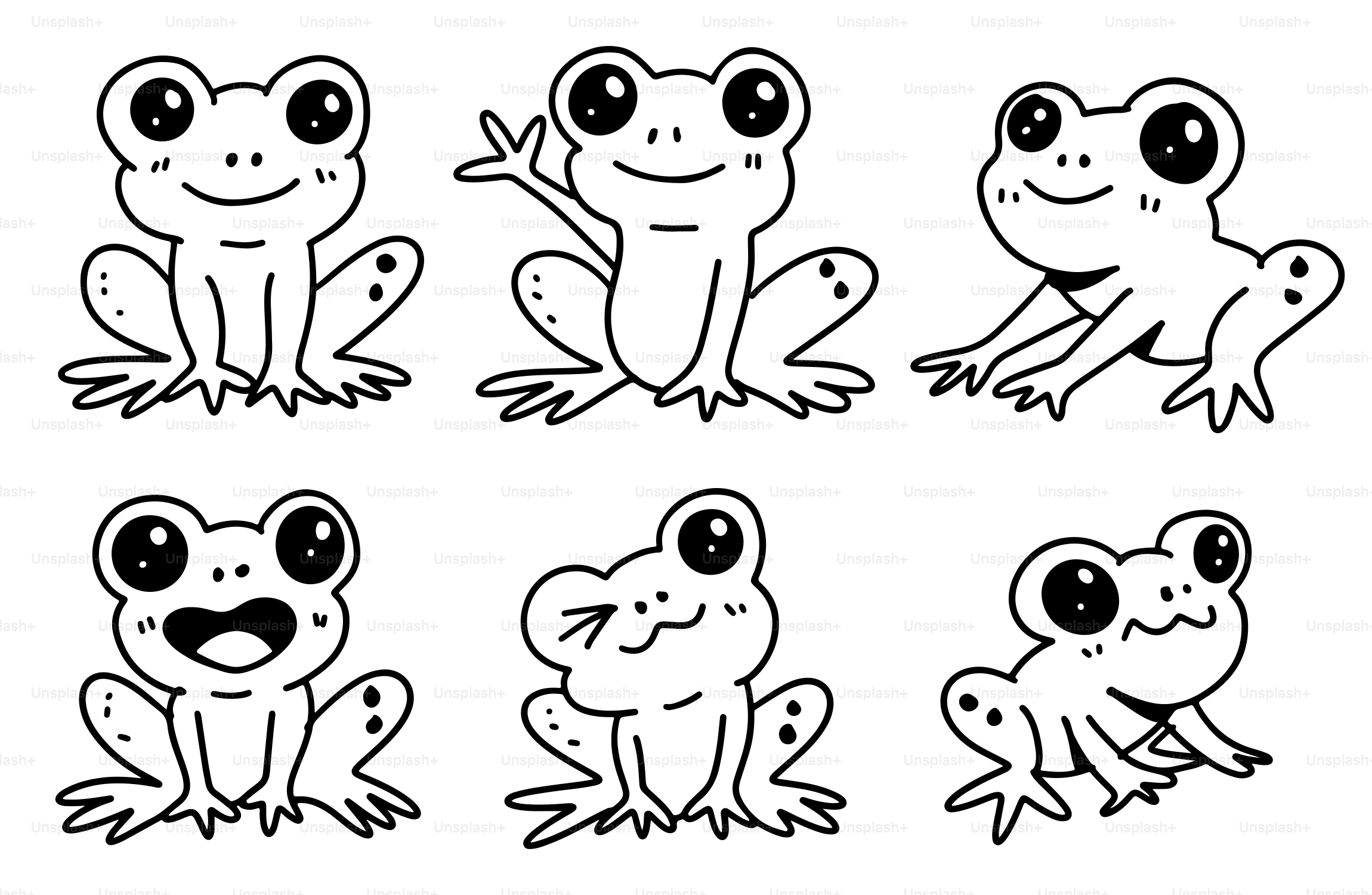 A drawing of a frog with different expressions