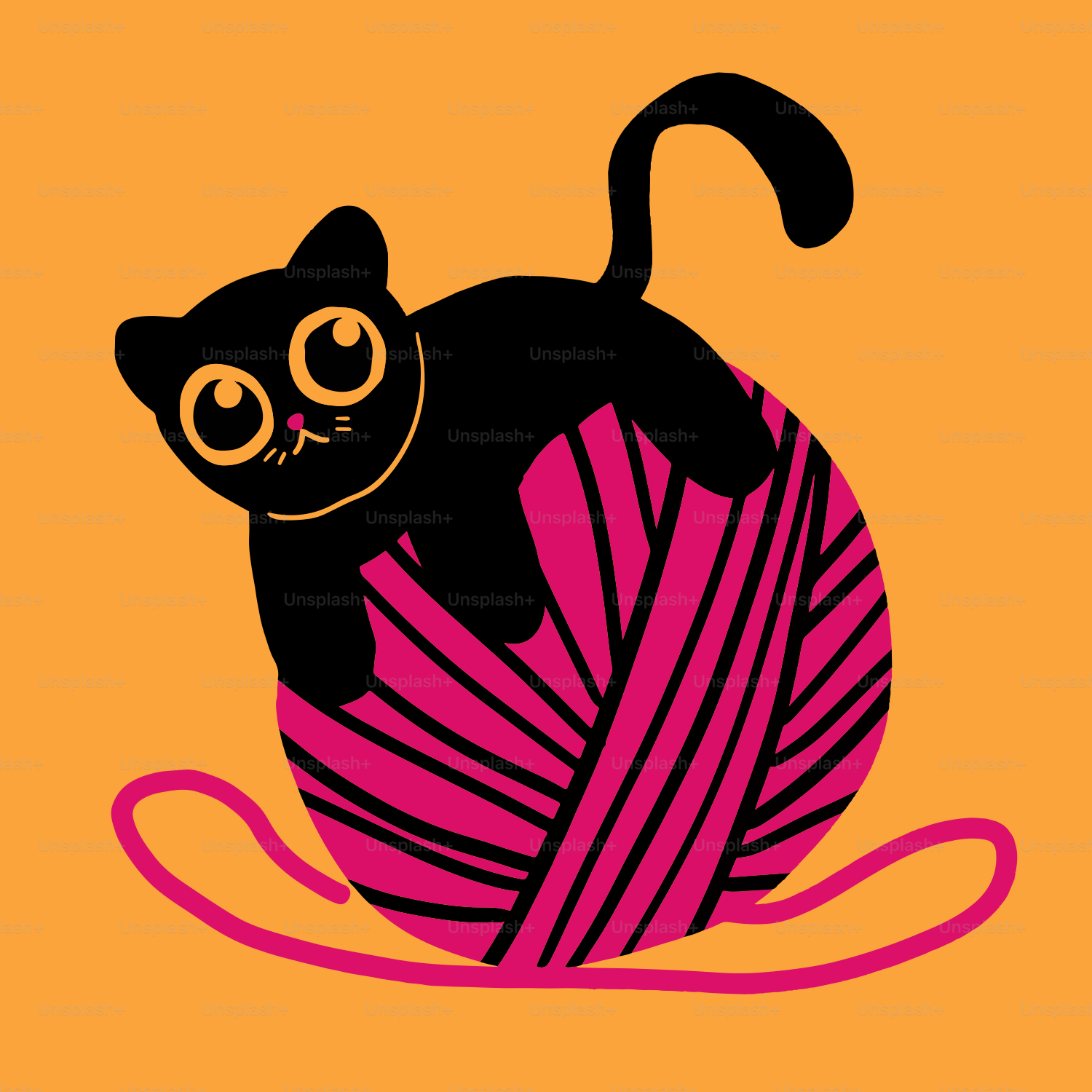 A black cat sitting on top of a ball of yarn