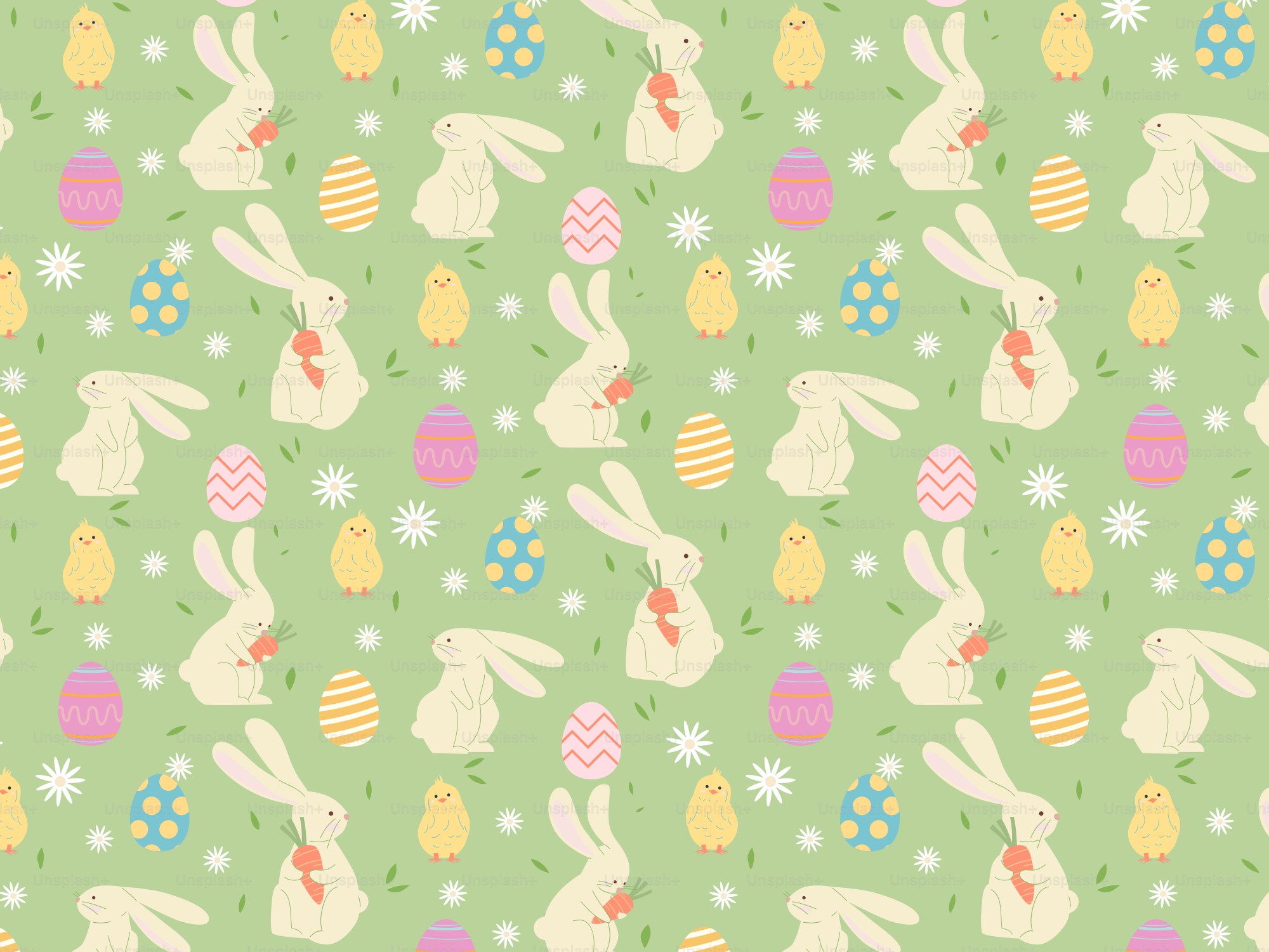 A green background with white rabbits and eggs vector – Wallpaper Image ...