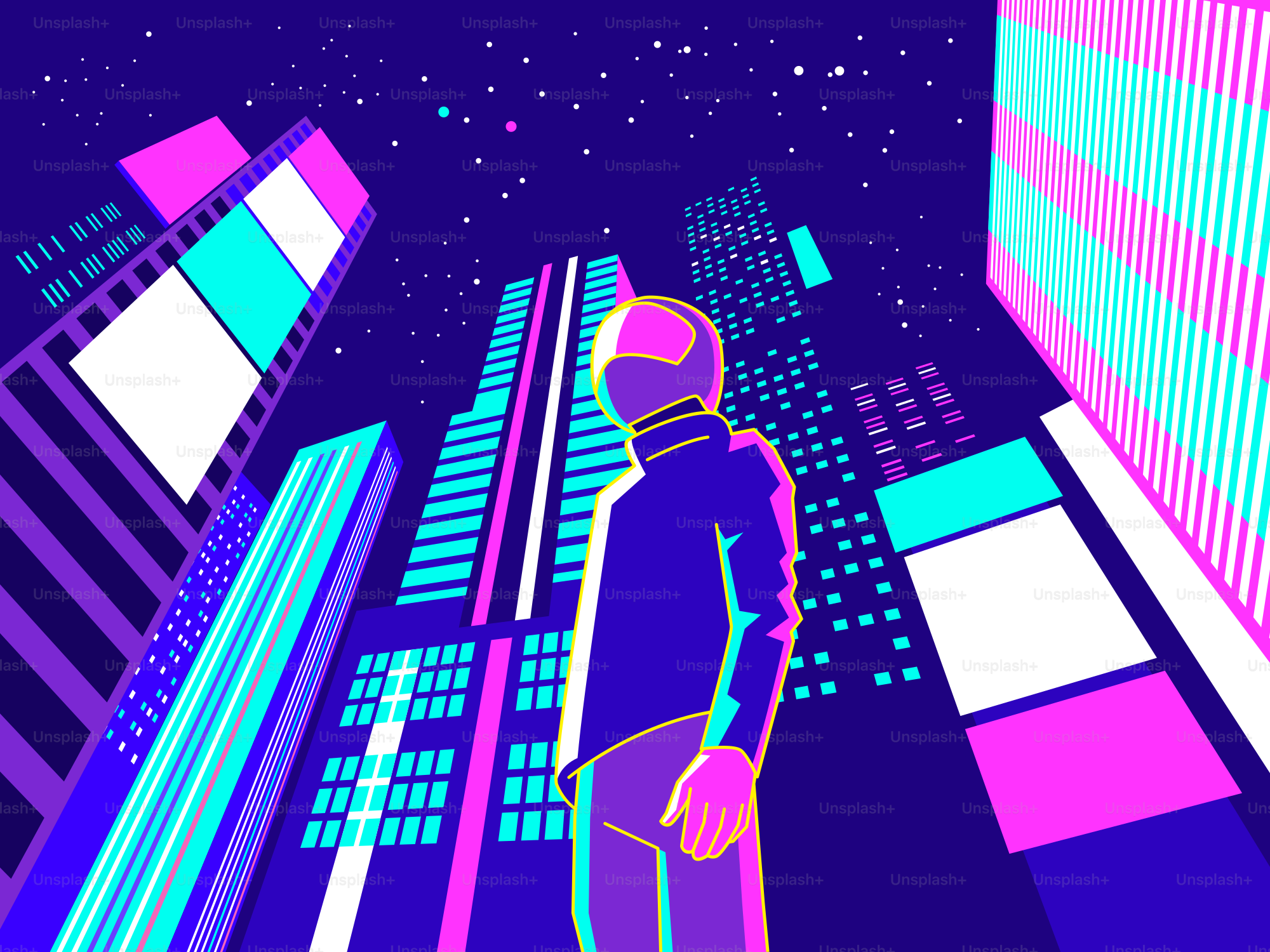 A man standing in the middle of a city at night