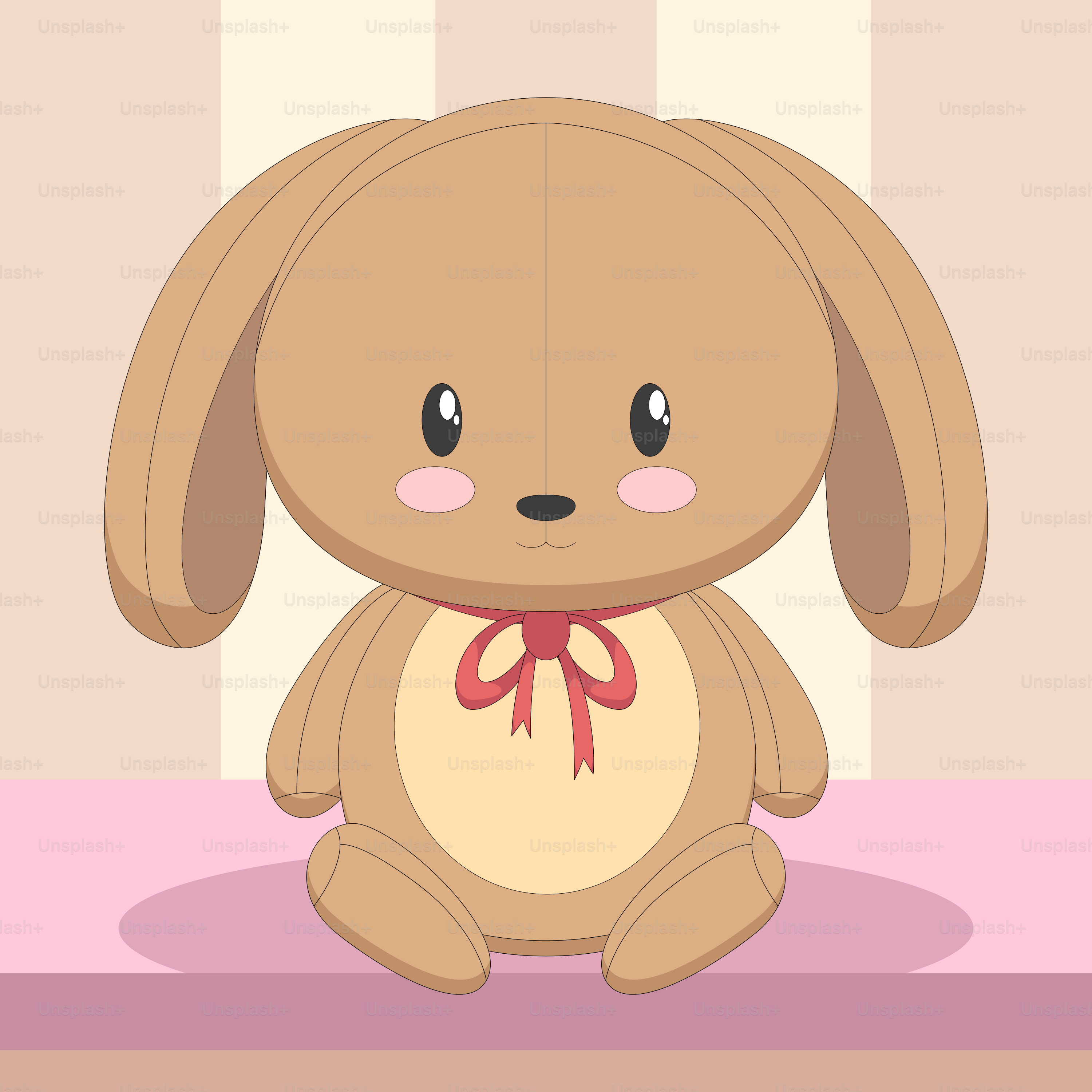 ベッドに座るかわいい小さなウサギ