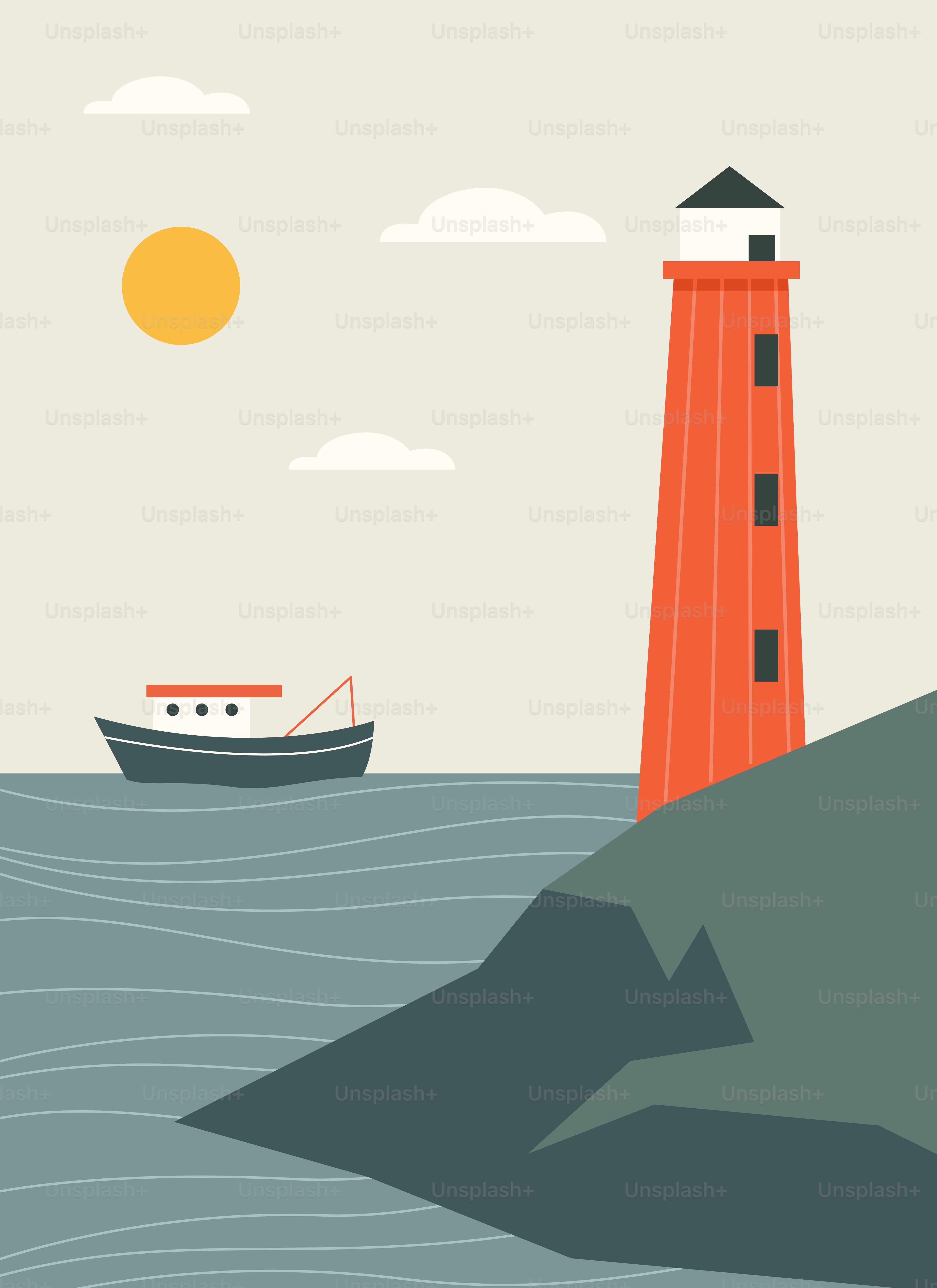 Ein Leuchtturm und ein Boot im Ozean