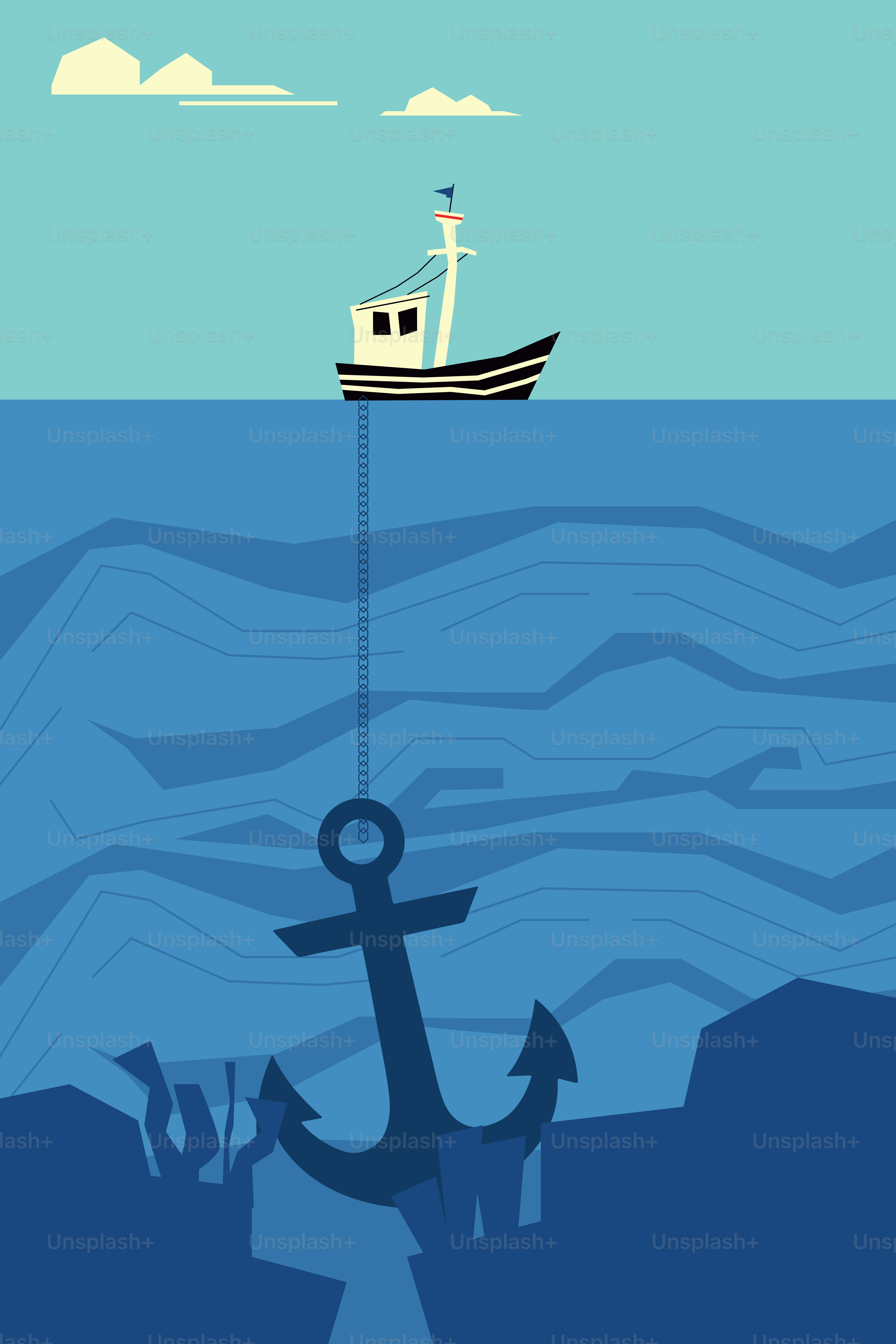 Una barca che galleggia nell'oceano con un'ancora vettoriale – Immagine di  Mare su Unsplash, image size:3000x4500