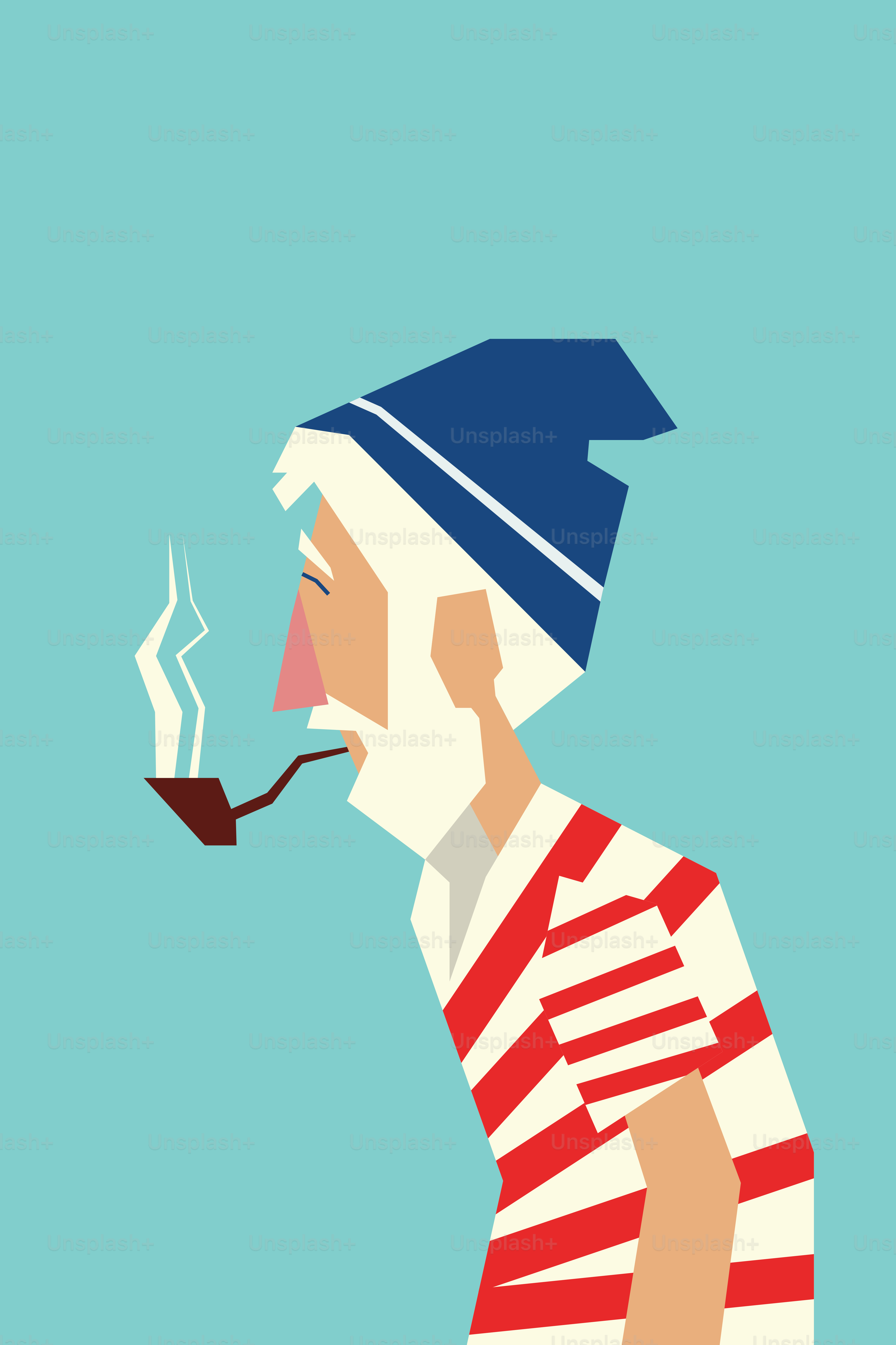 A man in striped shirt smoking a pipe