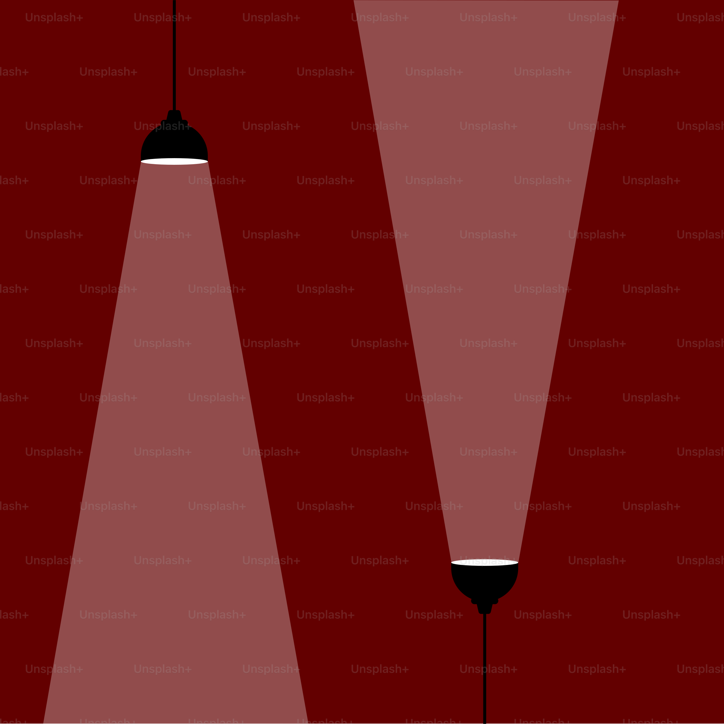 Una habitación roja con tres luces colgando del techo