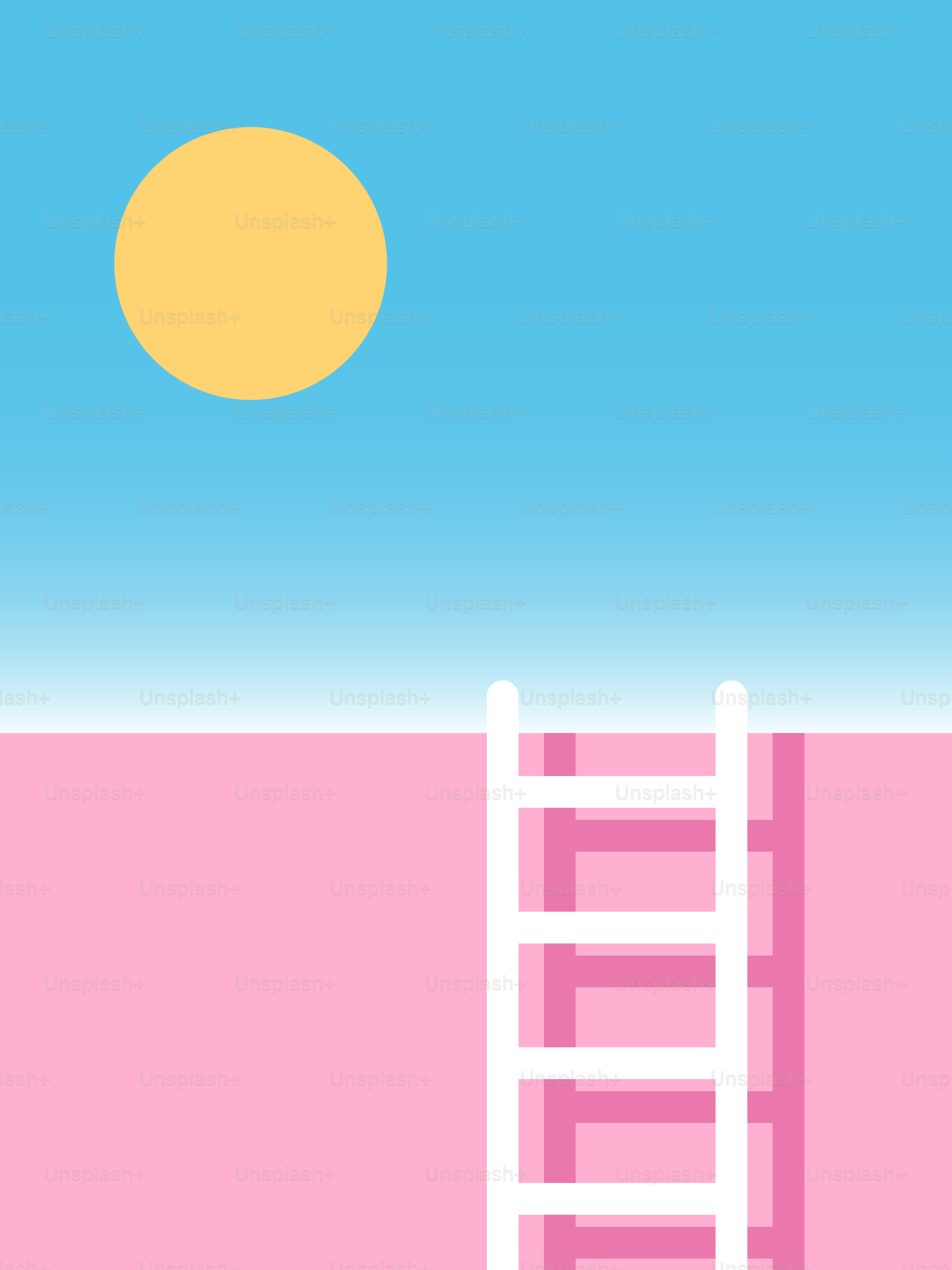 A painting of a beach with a ladder