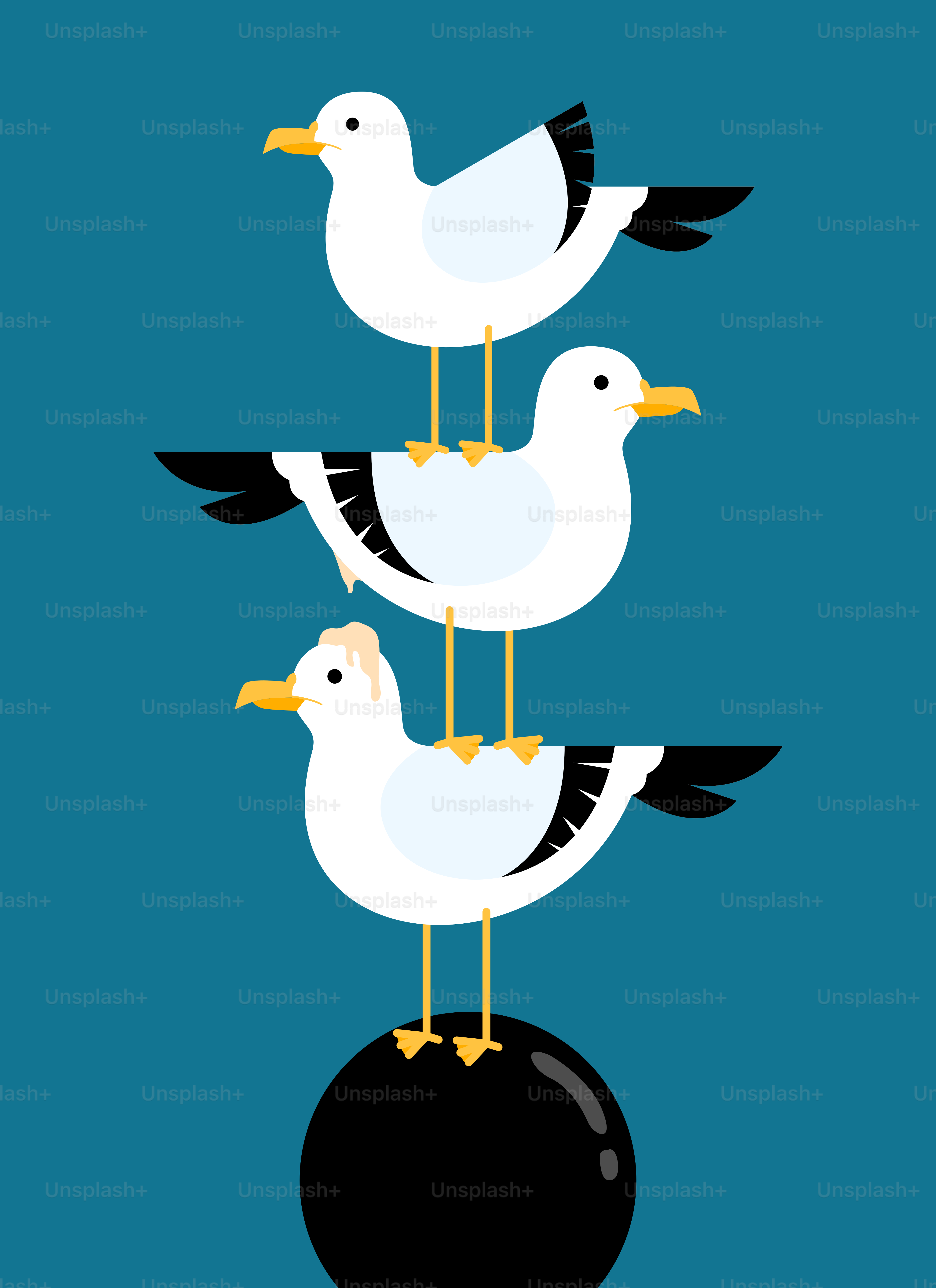 Un grupo de pájaros de pie sobre una bola