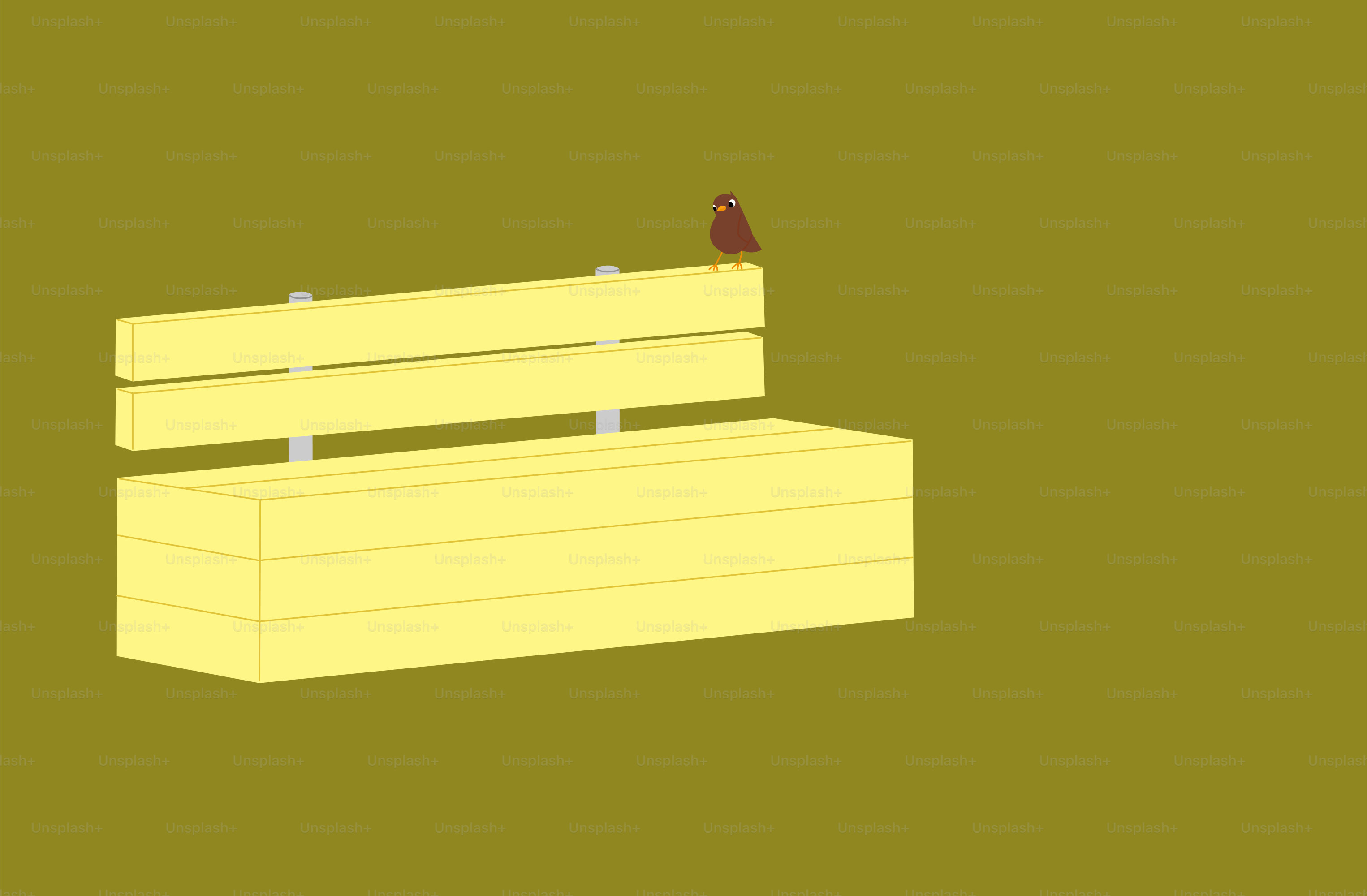 A bird sitting on top of a wooden bench