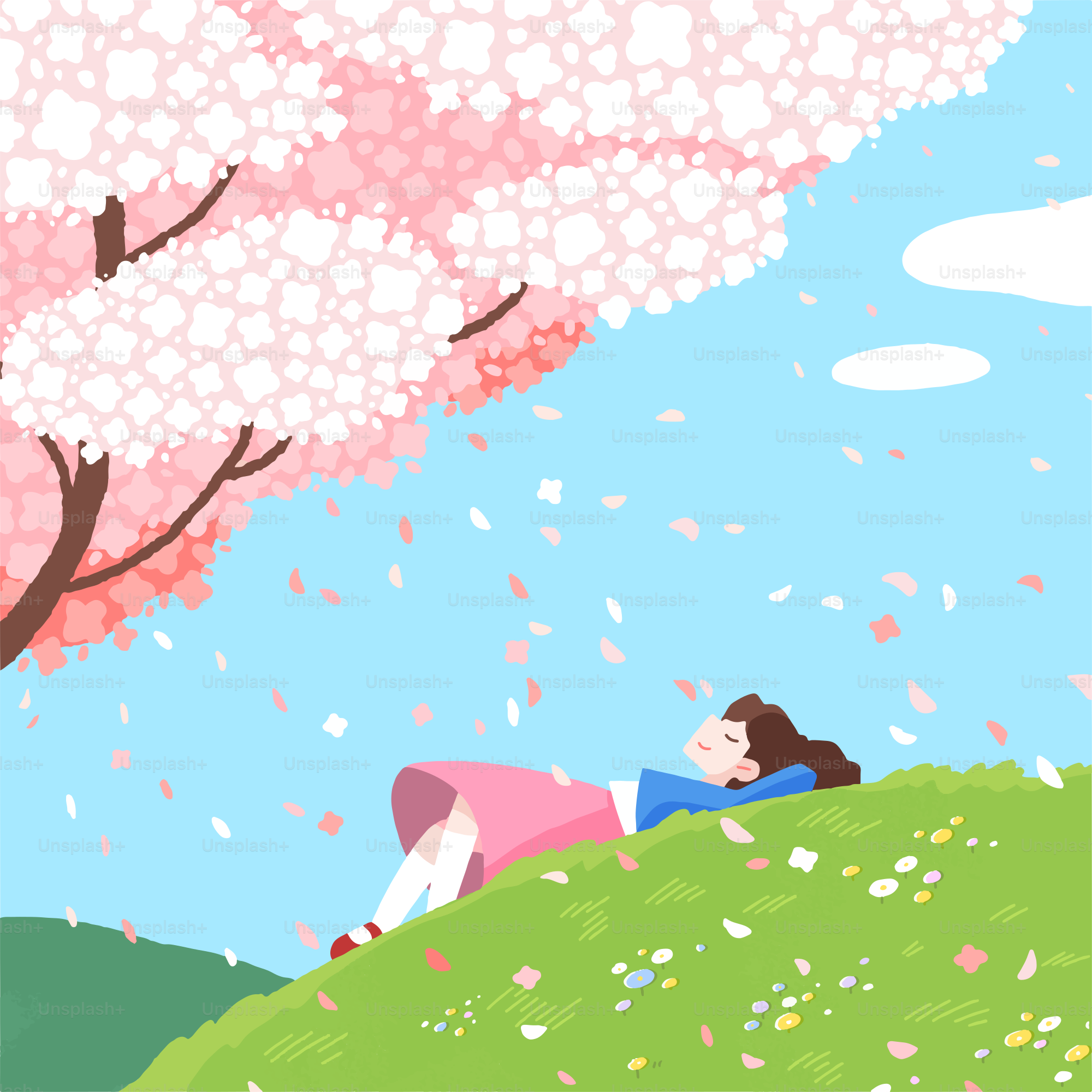 A person laying on a hill under a tree