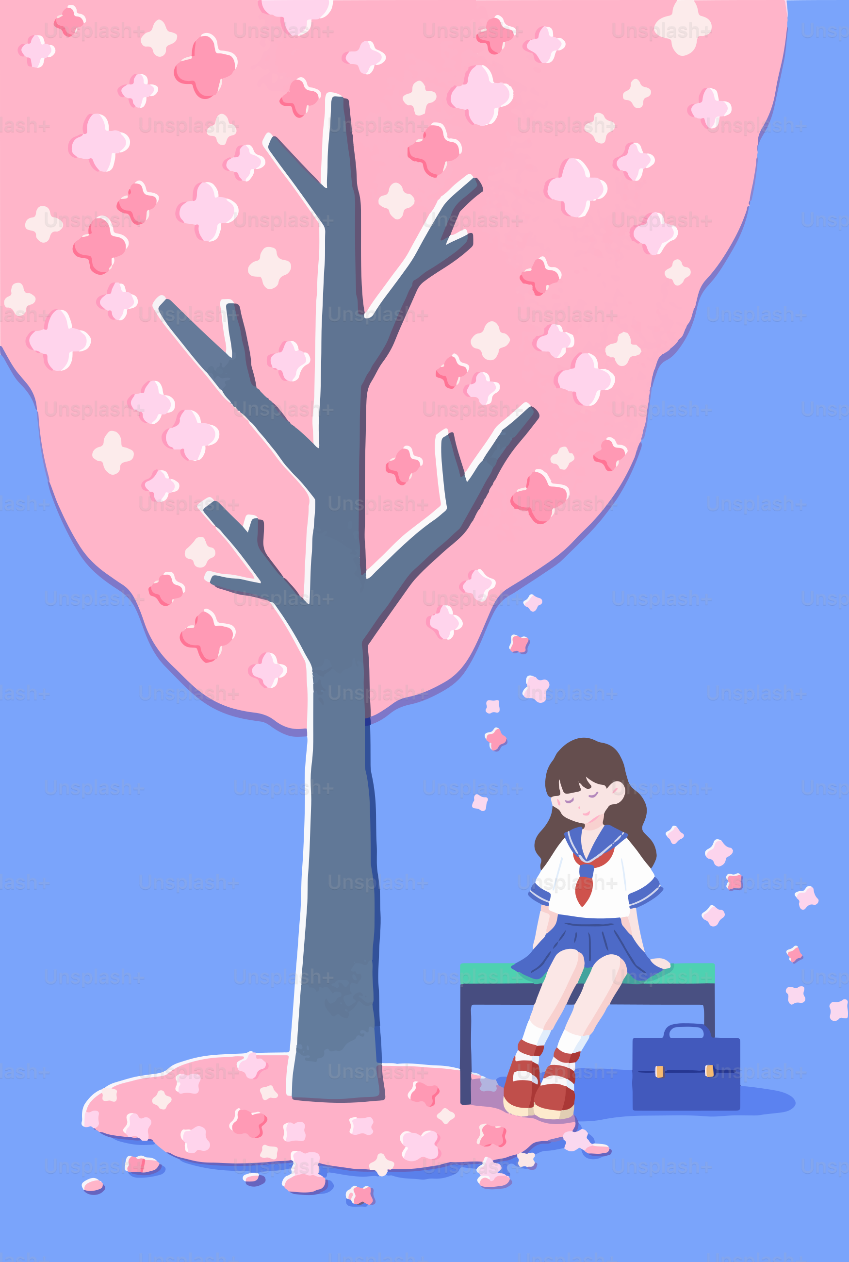 A girl sitting on a bench under a tree vector – Spring Image on Unsplash
