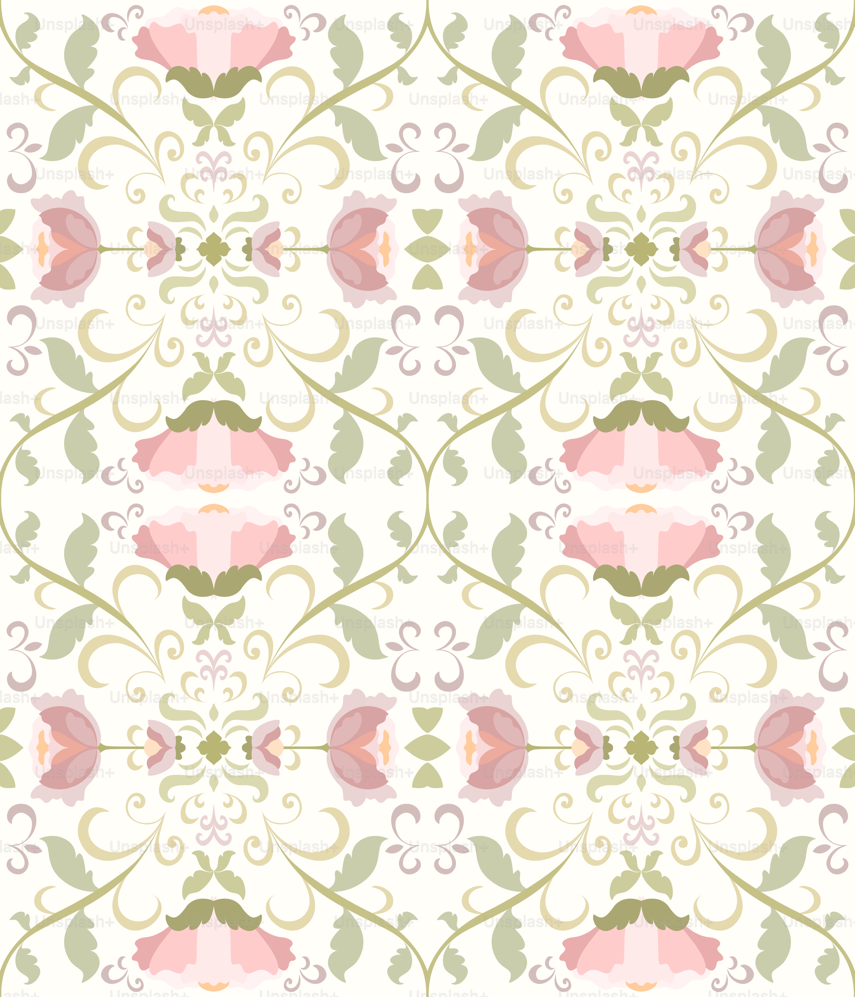 Ein pink-grünes Blumenmuster auf weißem Hintergrund