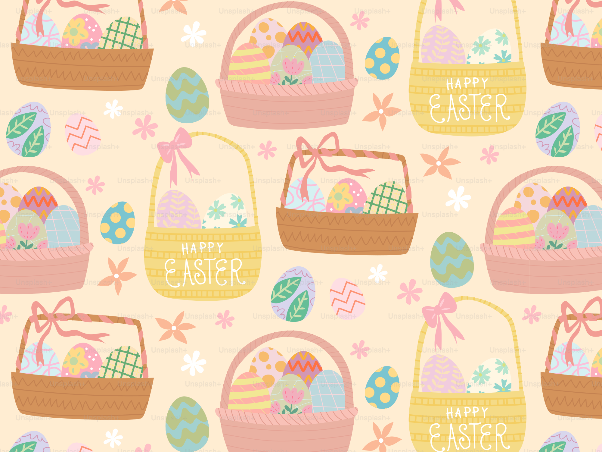 Un modello di cestini pieni di uova di Pasqua