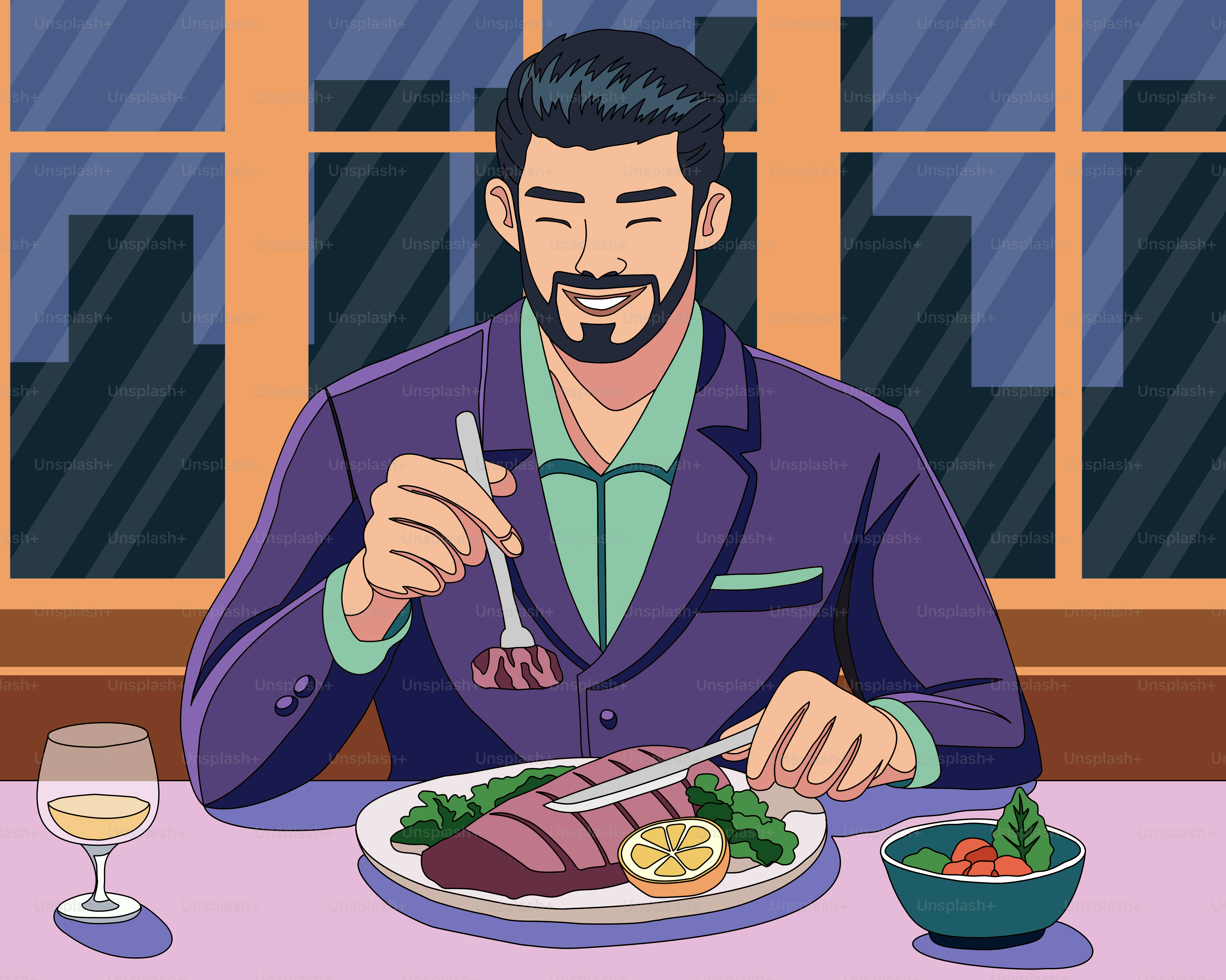 A man sitting at a table with a plate of food