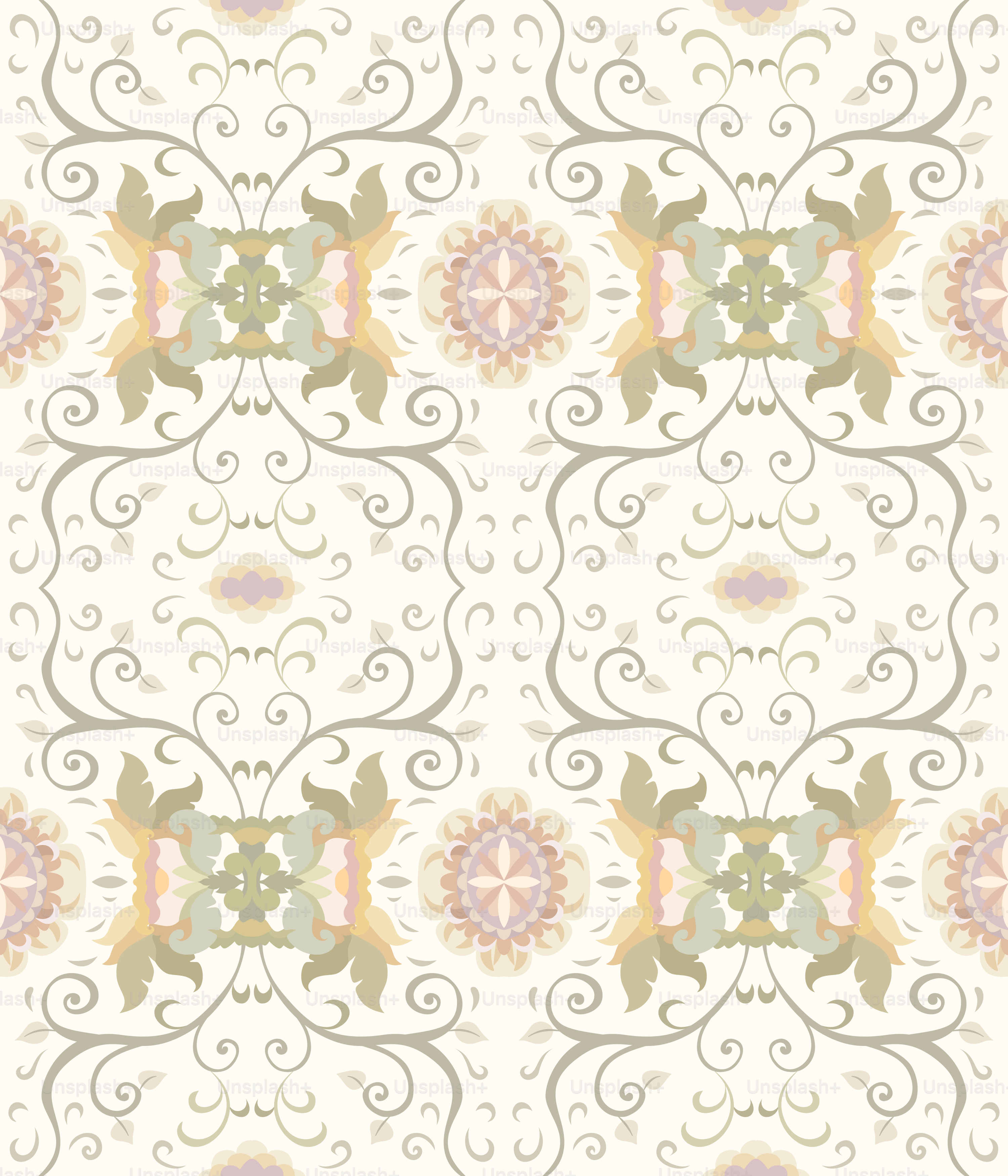 A white and yellow wallpaper with a pattern on it