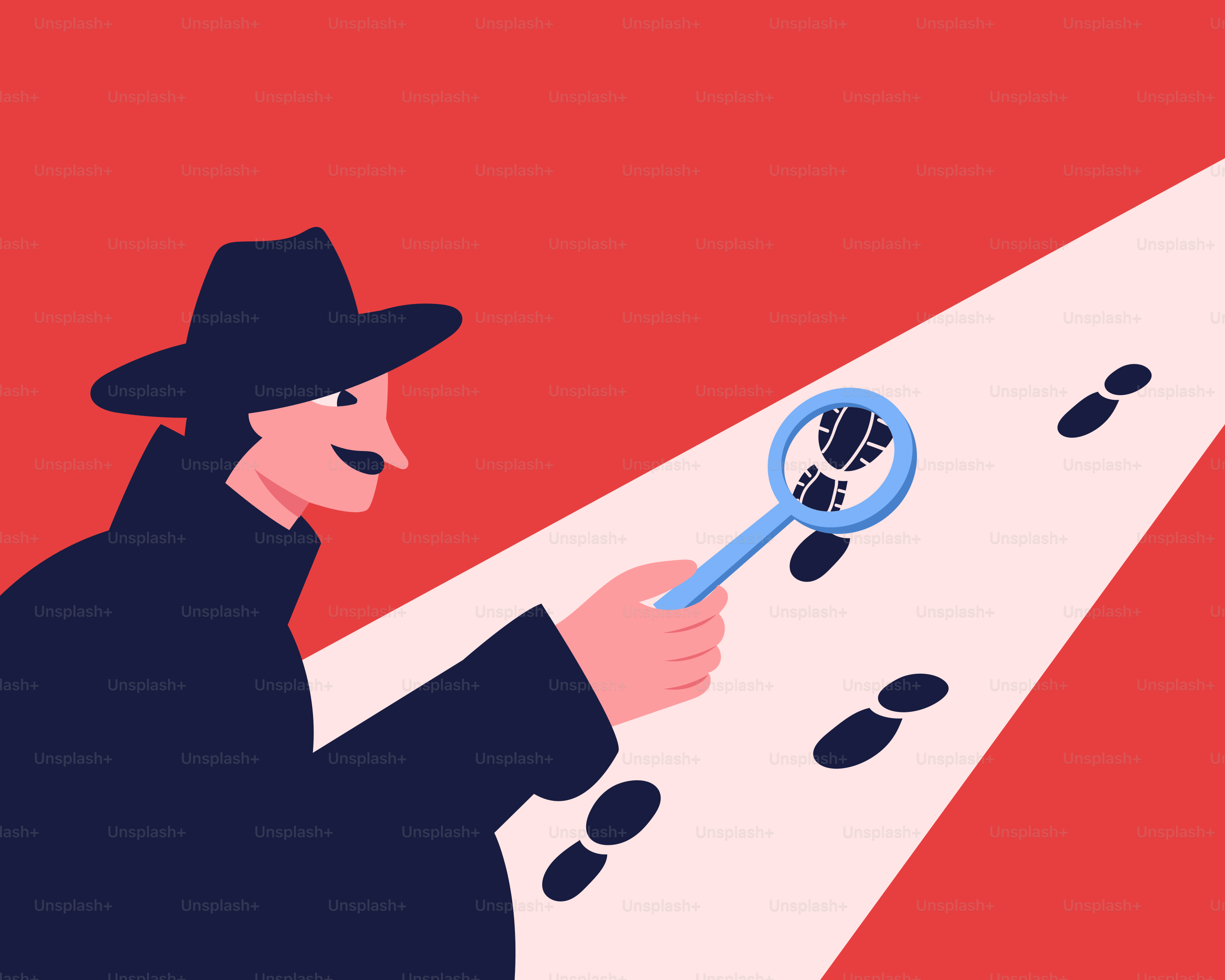 Ein Mann mit einer Lupe schaut sich Fußabdrücke an