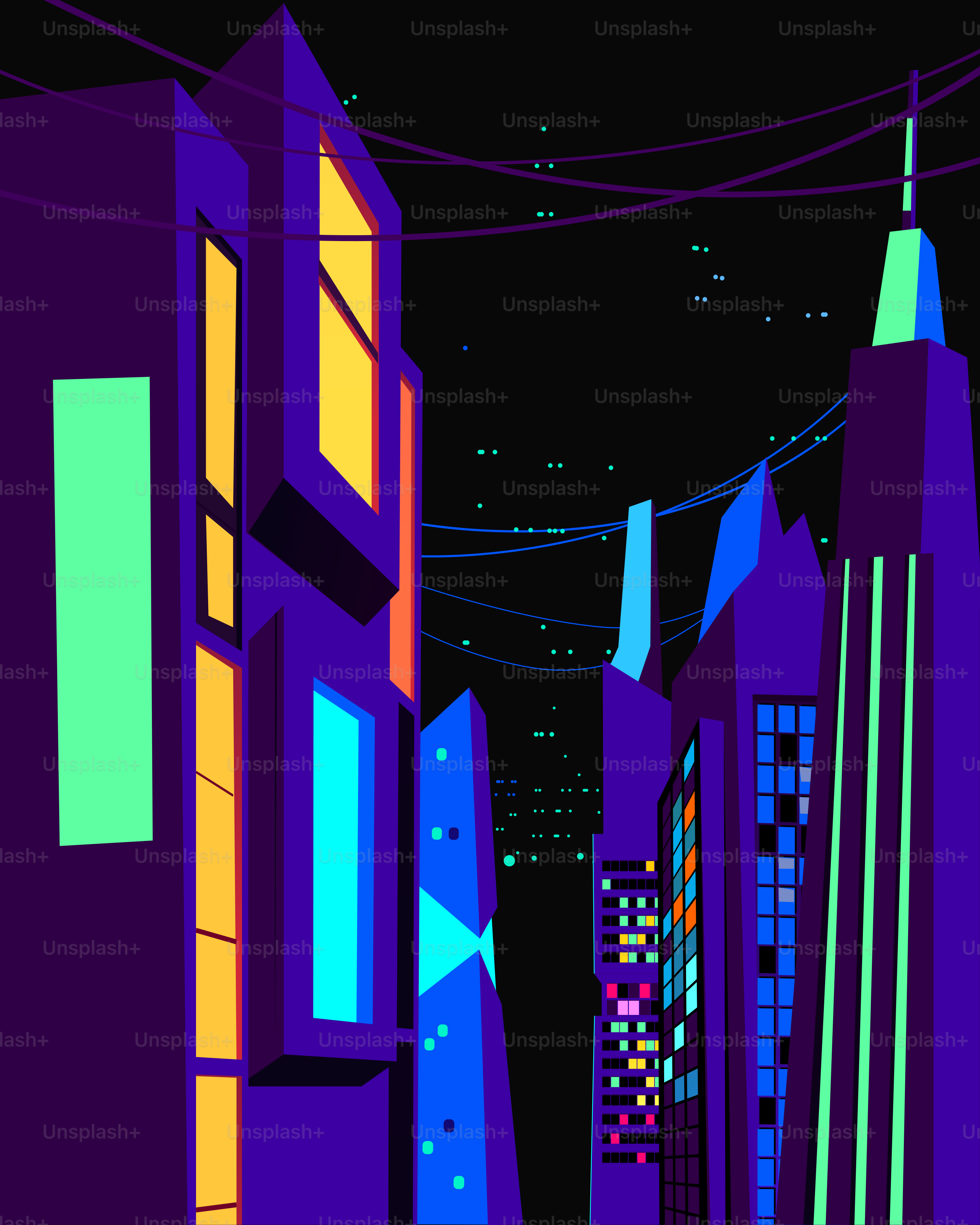 A digital painting of a city at night