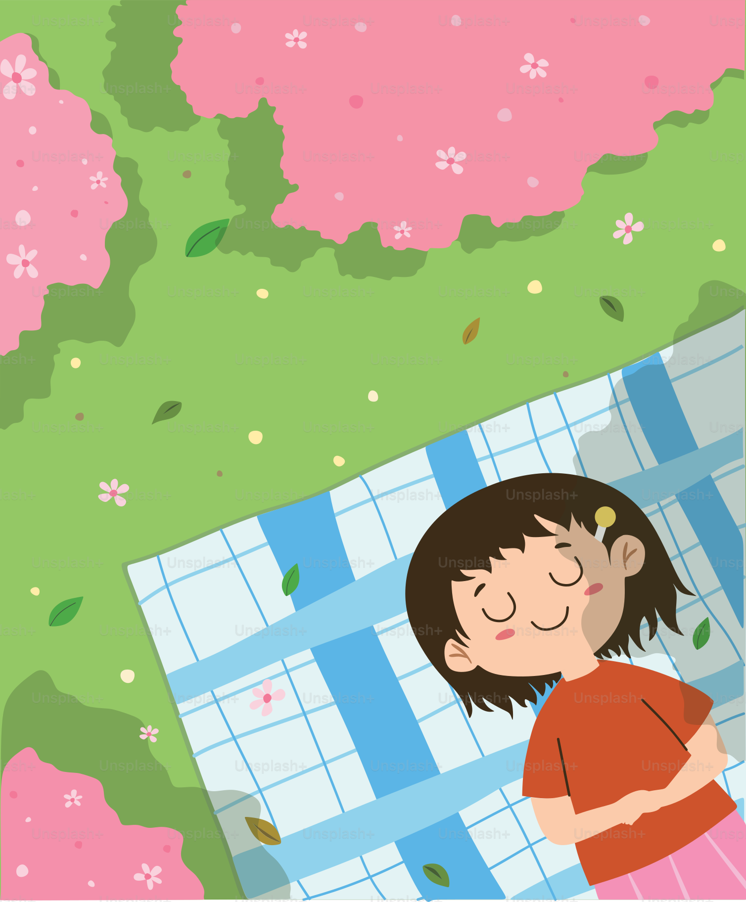 Un cartone animato di una ragazza che dorme su un letto vettoriale –  Immagine di Fiori su Unsplash, image size:3000x3628