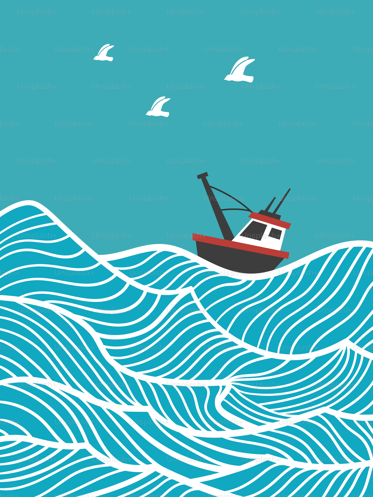 A boat floating on top of a large body of water