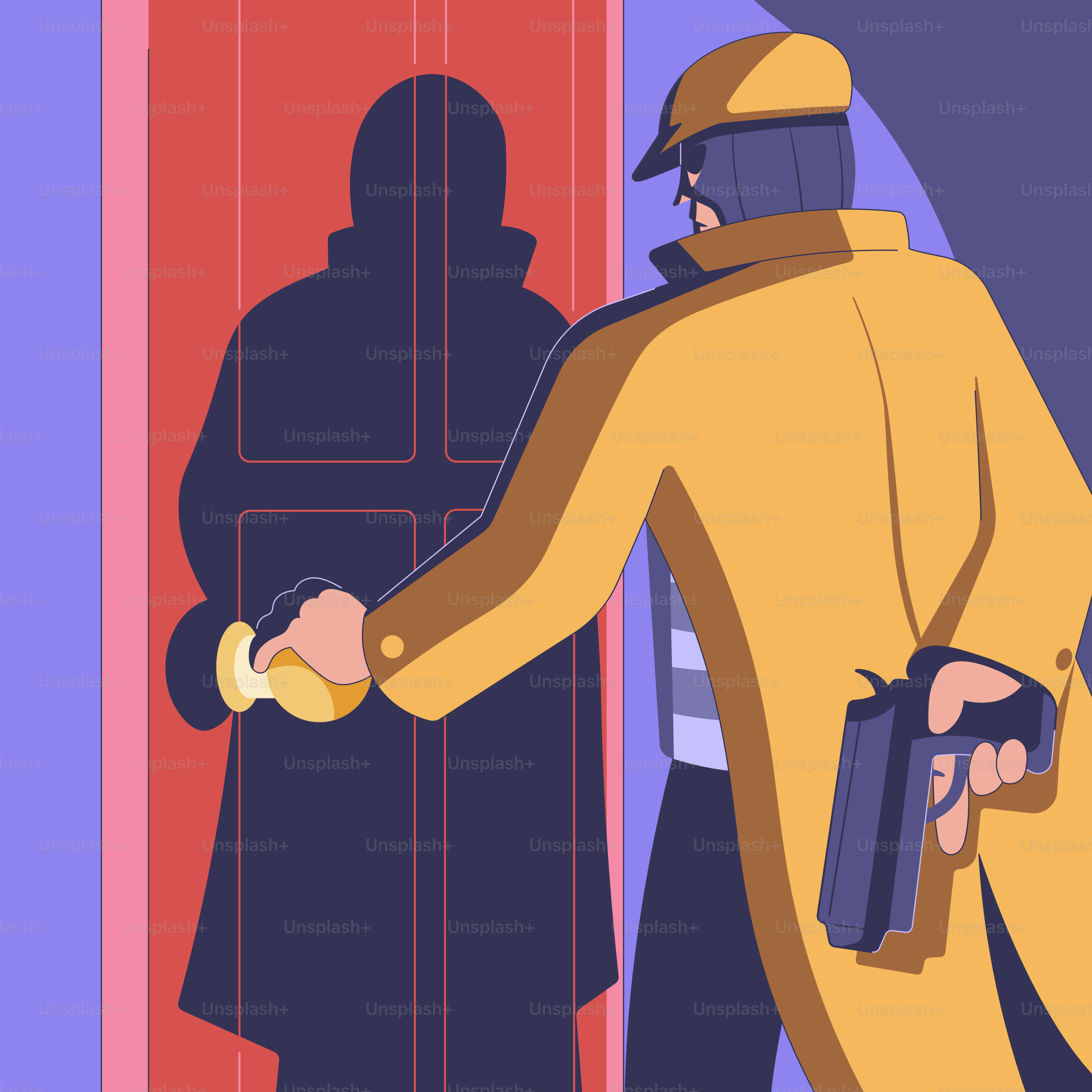 Un homme en imperméable jaune tenant une arme