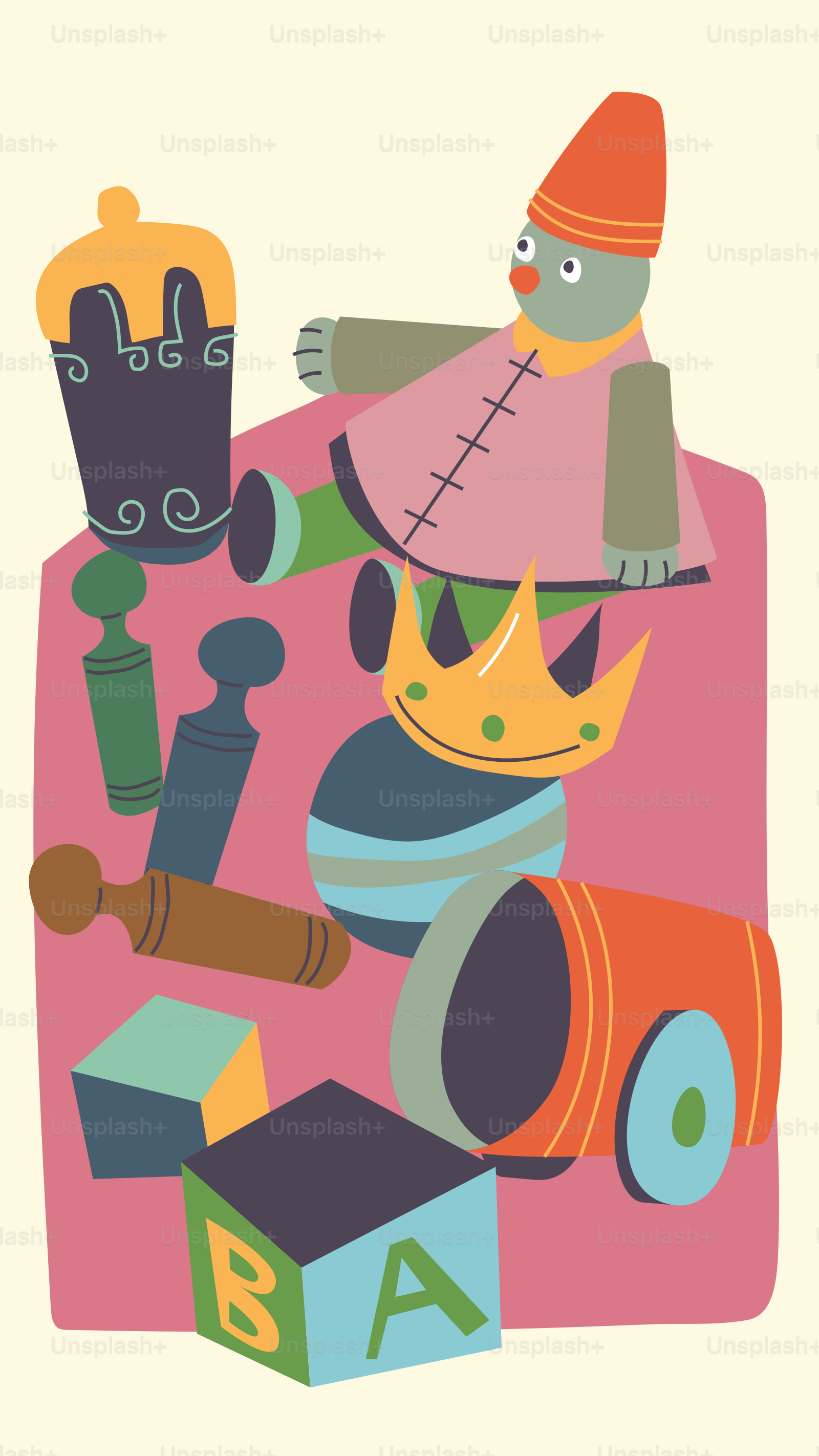 A colorful illustration of a king and a queen