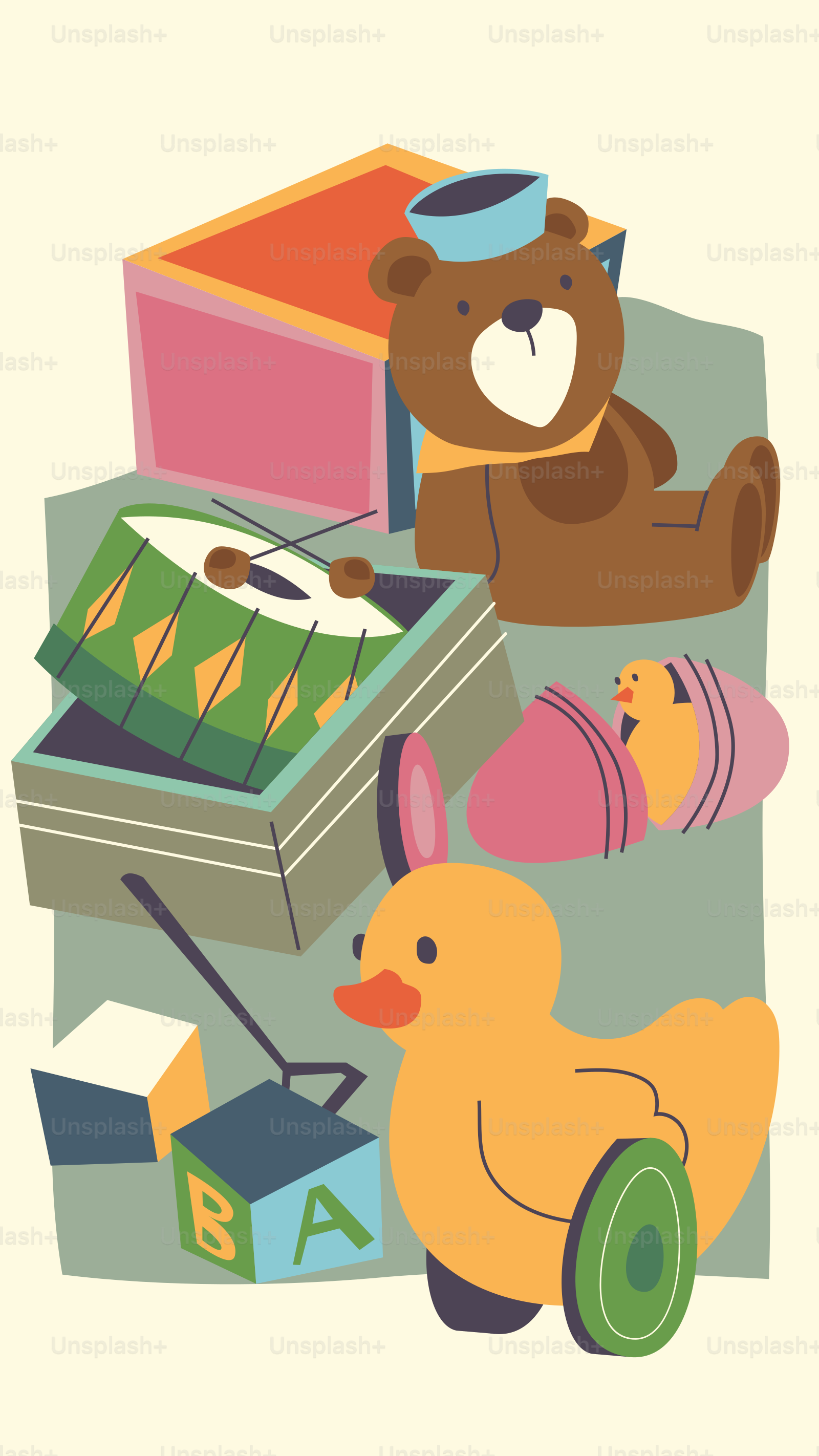 A teddy bear sitting on top of a pile of toys