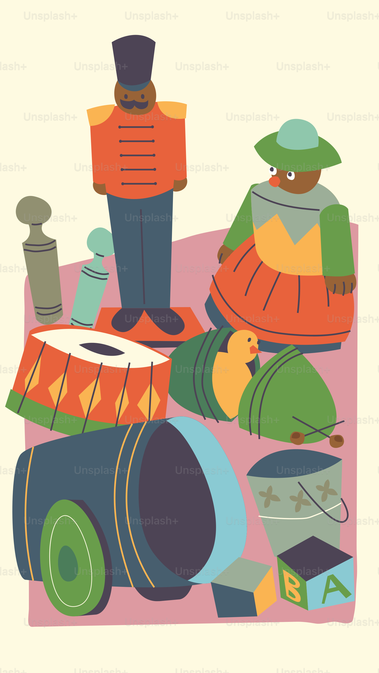 A couple of people standing on top of a pink blanket