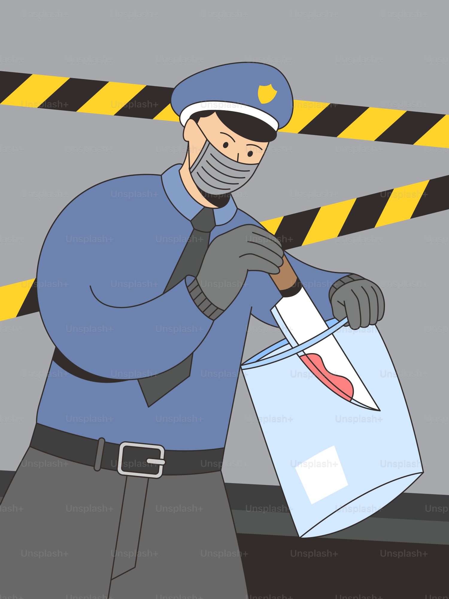 青い制服の男がバッグを持っている