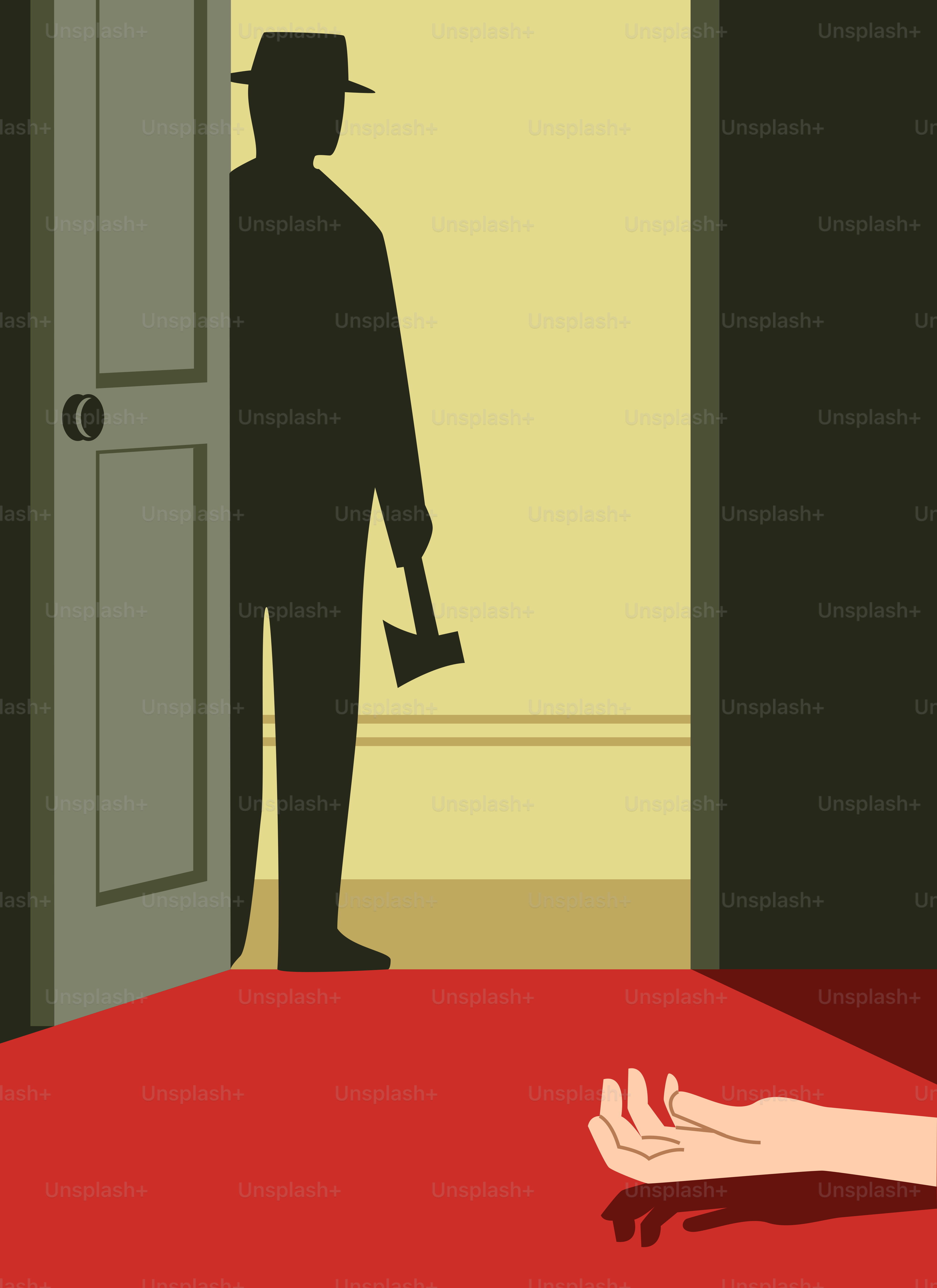 A person laying on the floor in front of a door