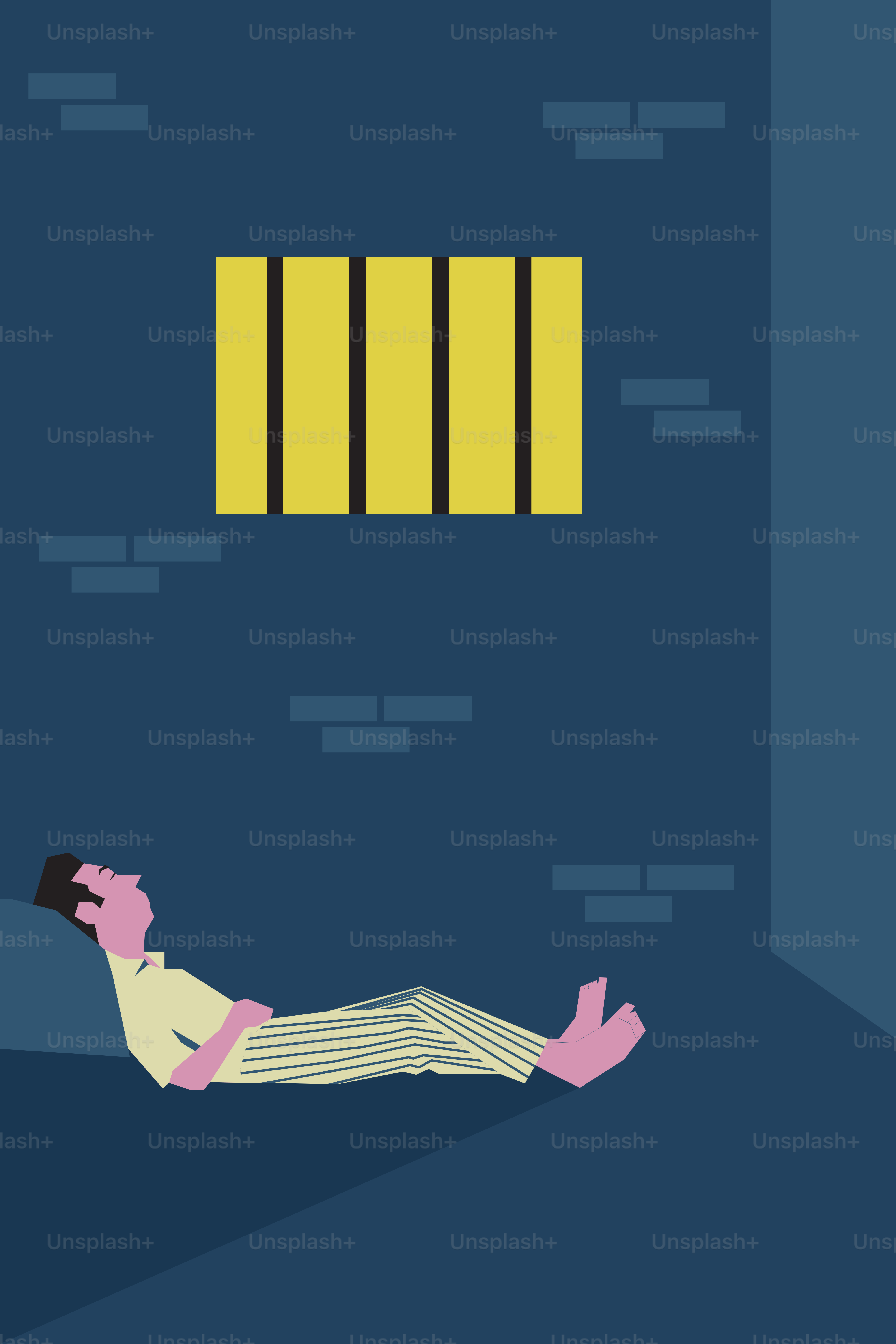 Un homme allongé sur le sol dans une pièce avec des barreaux au mur