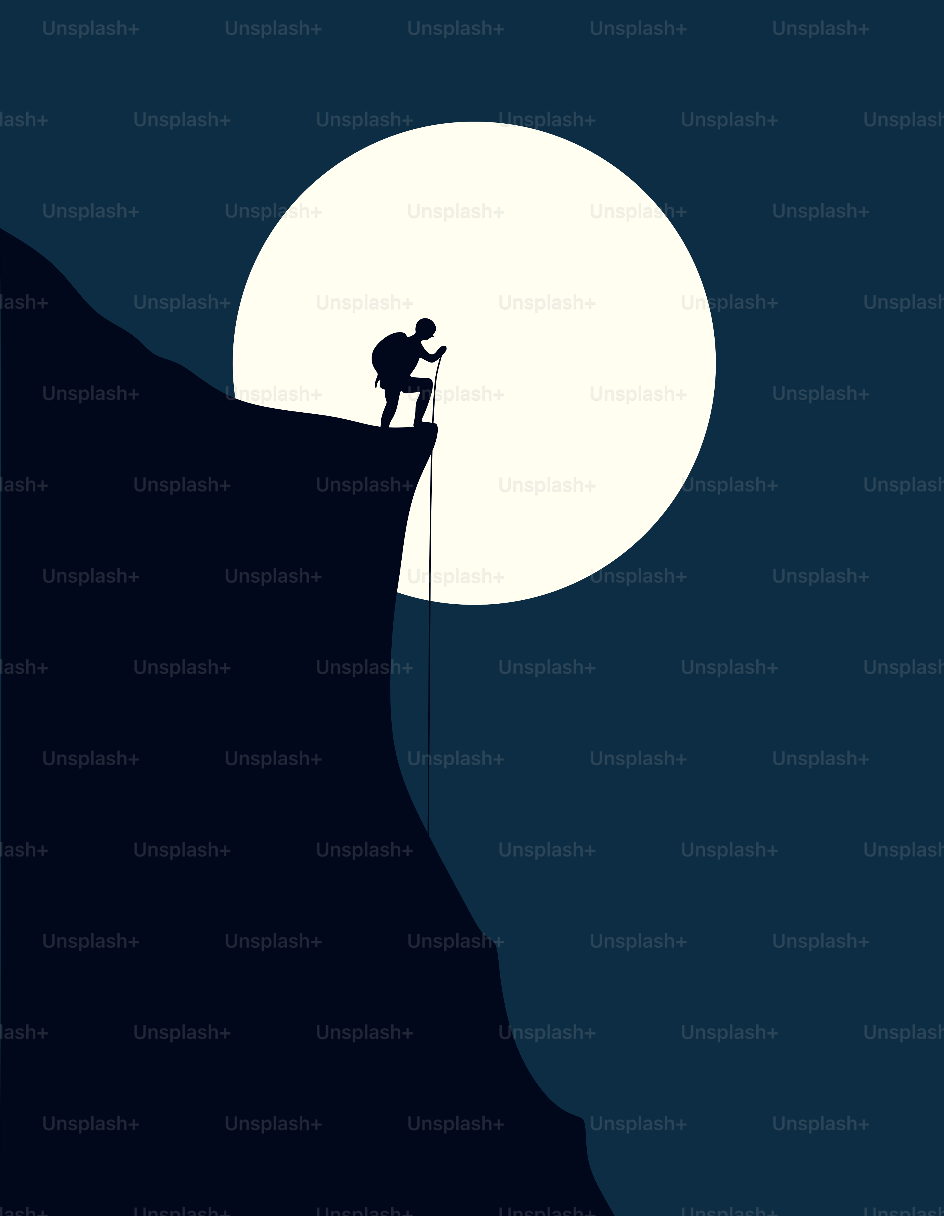 A man standing on top of a cliff with the moon in the background