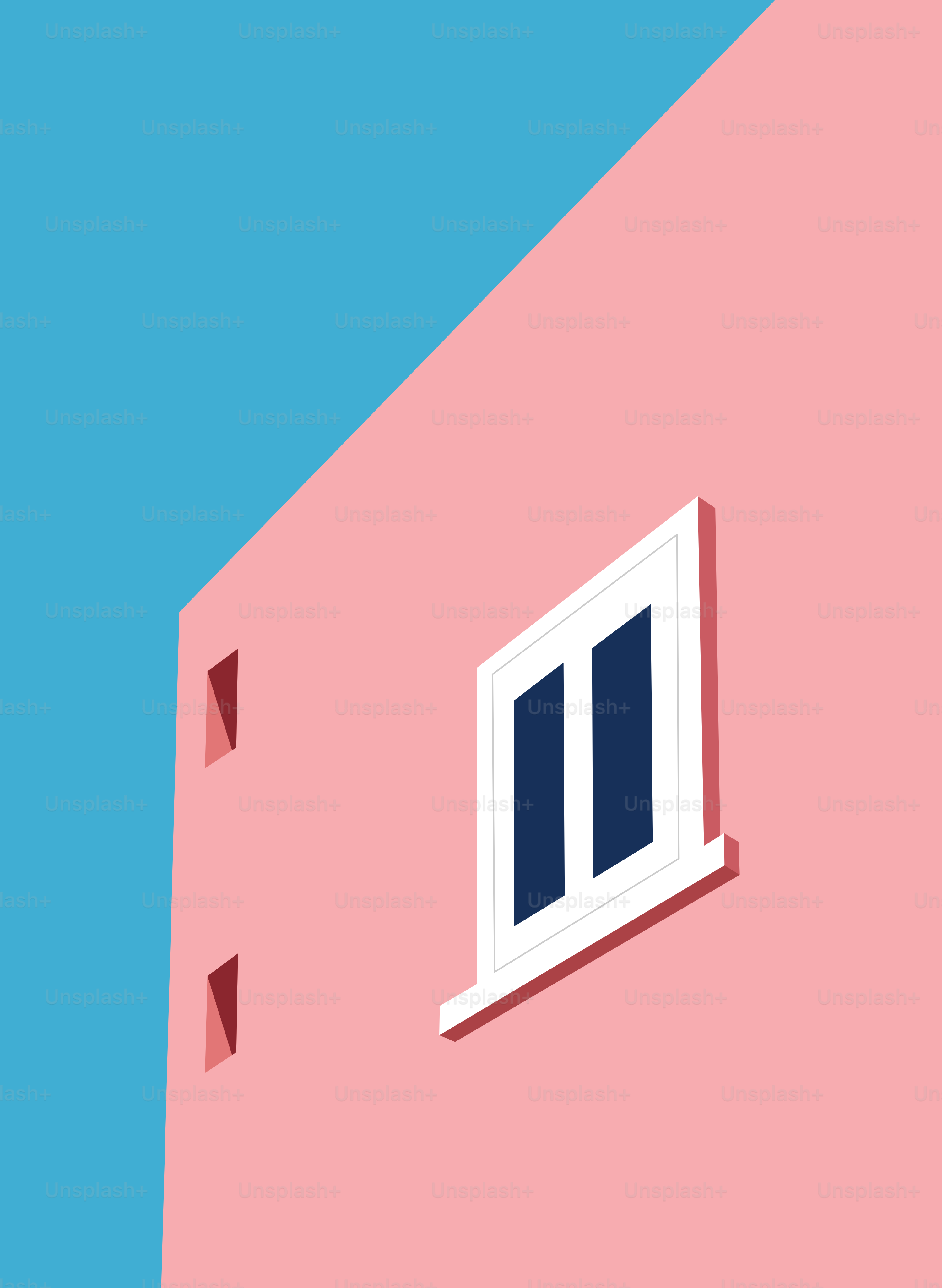 A pink building with a blue sky in the background