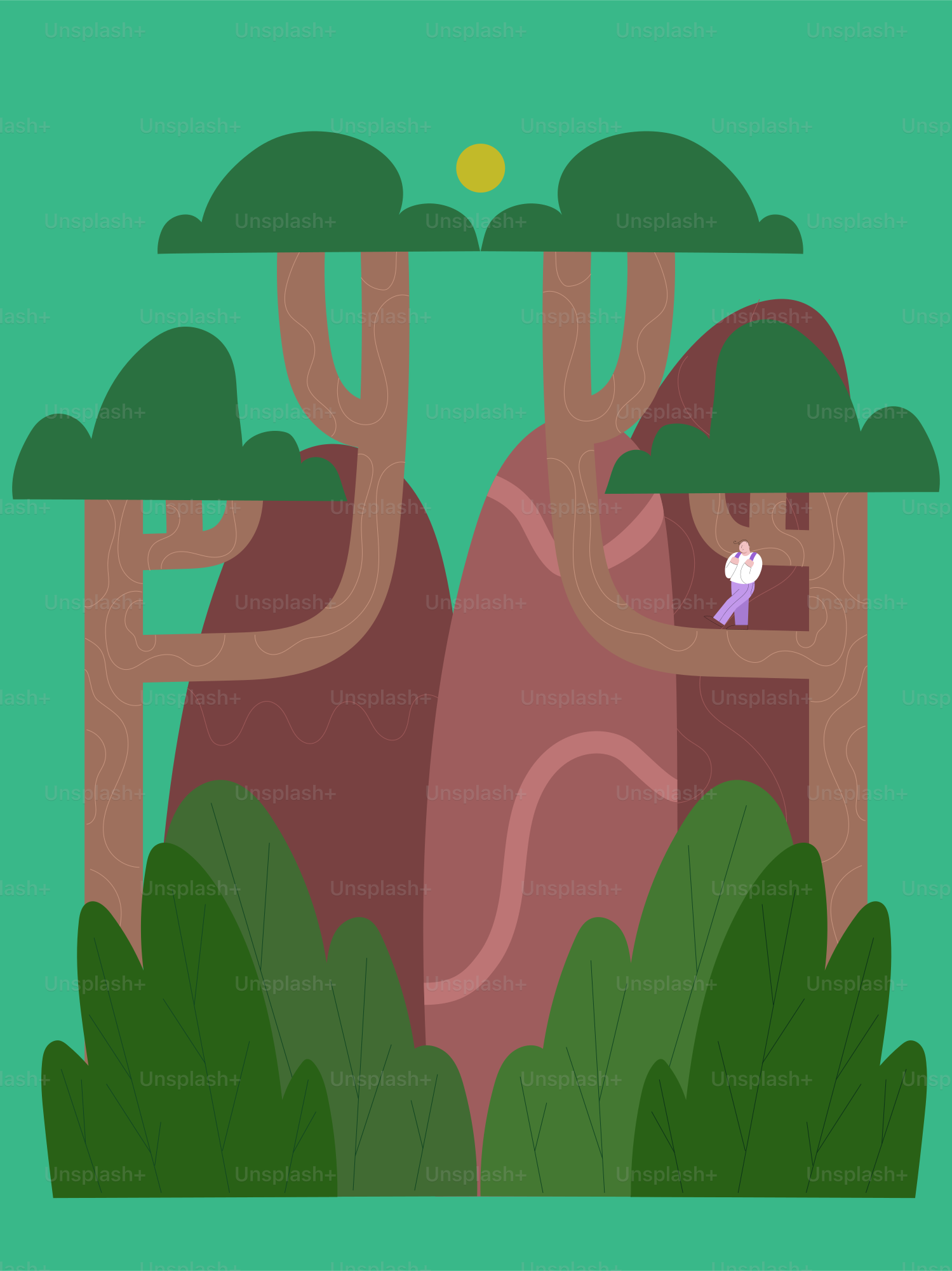 A person standing in the middle of a forest